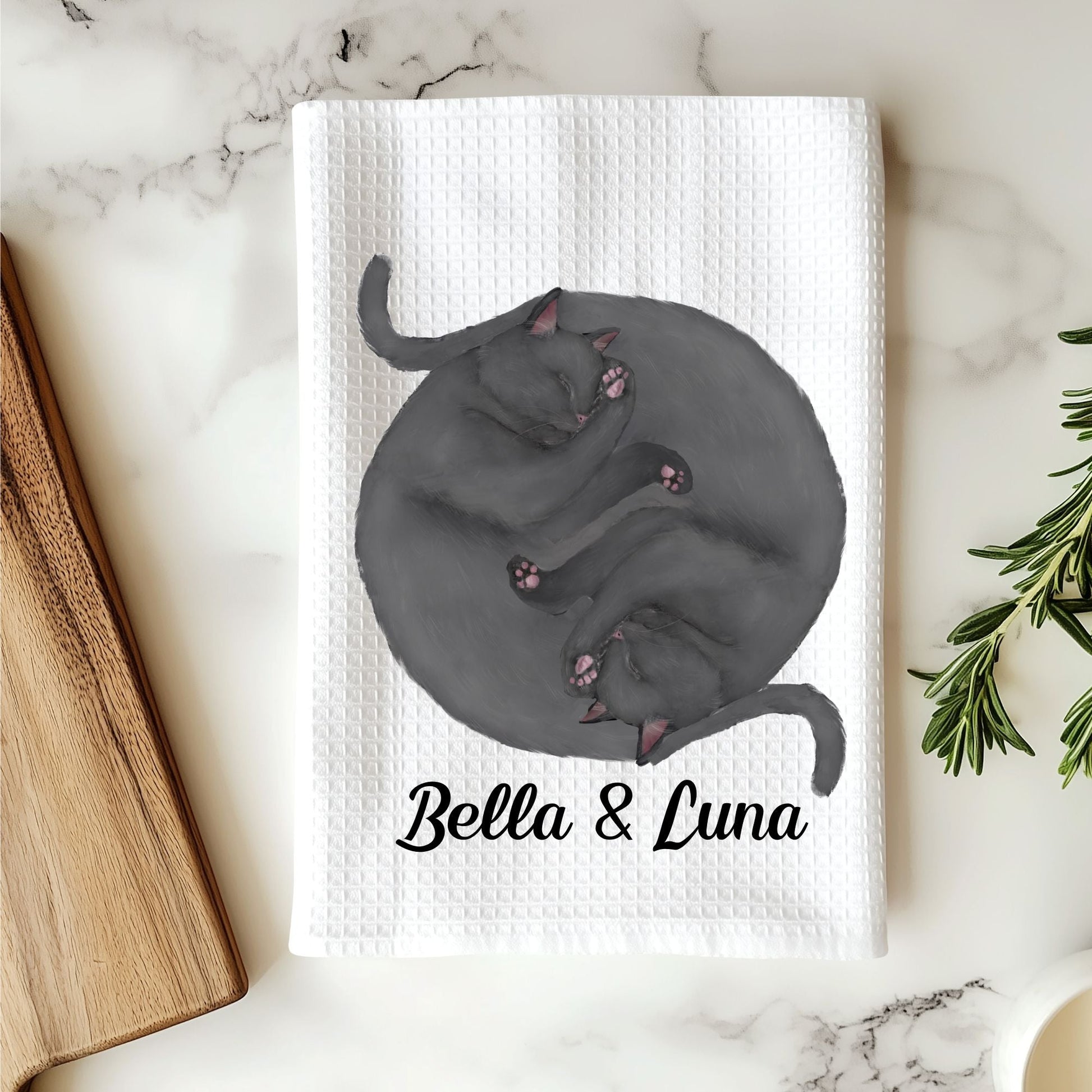 Sleeping Gray Cats Kitchen Towel - MerikaArt