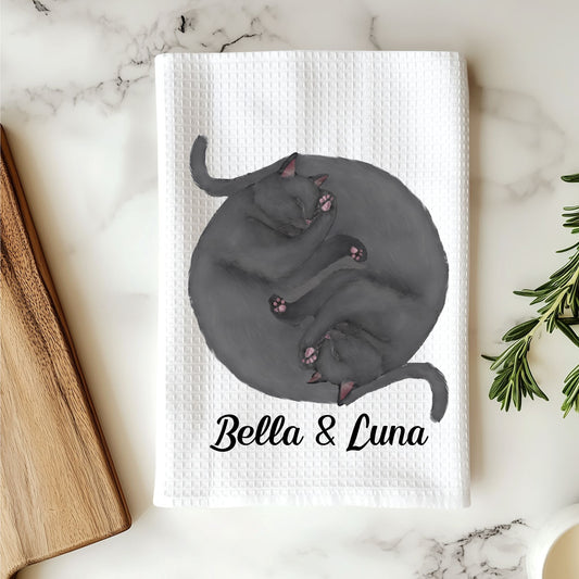 Sleeping Gray Cats Kitchen Towel - MerikaArt