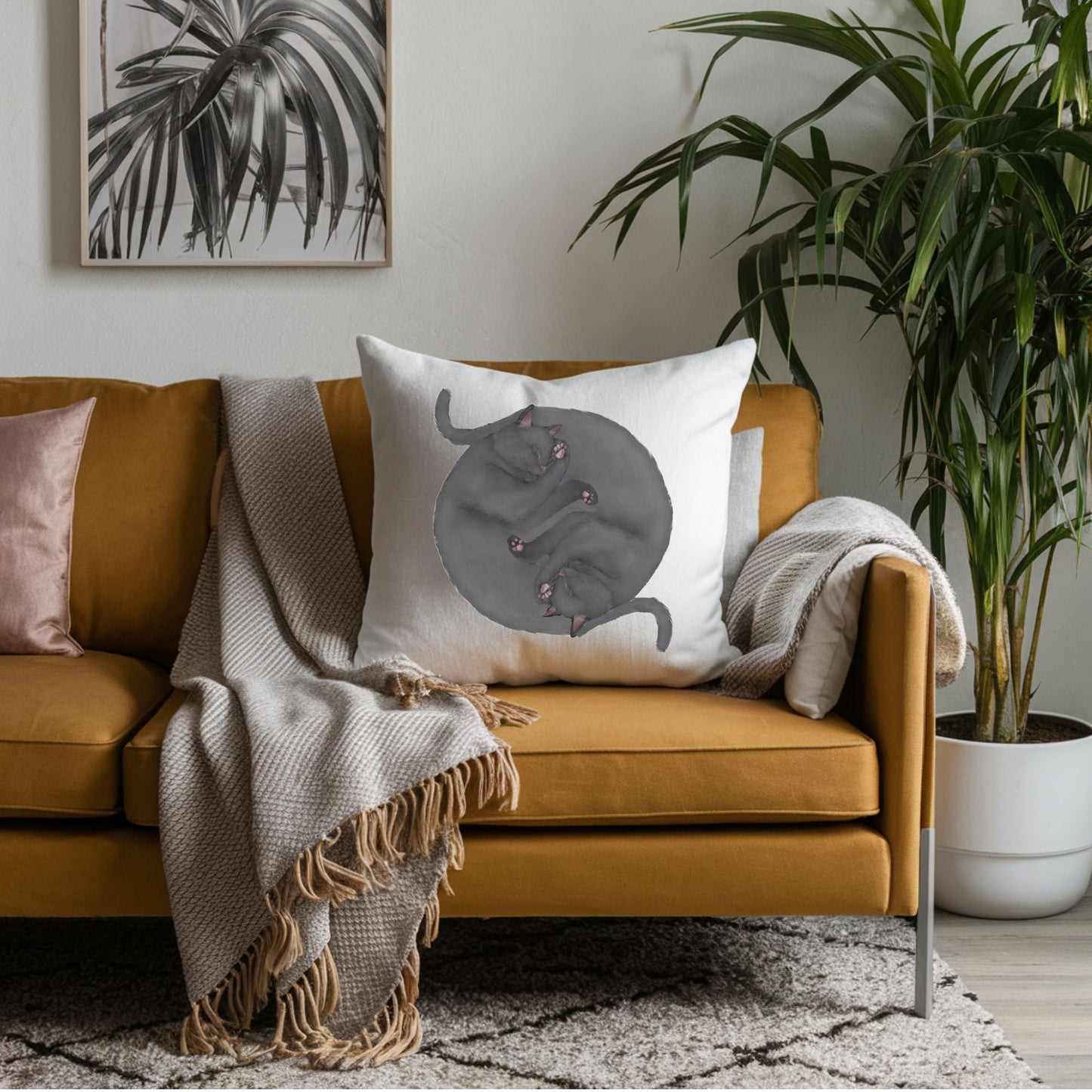 Sleeping Gray Cats Pillow - MerikaArt