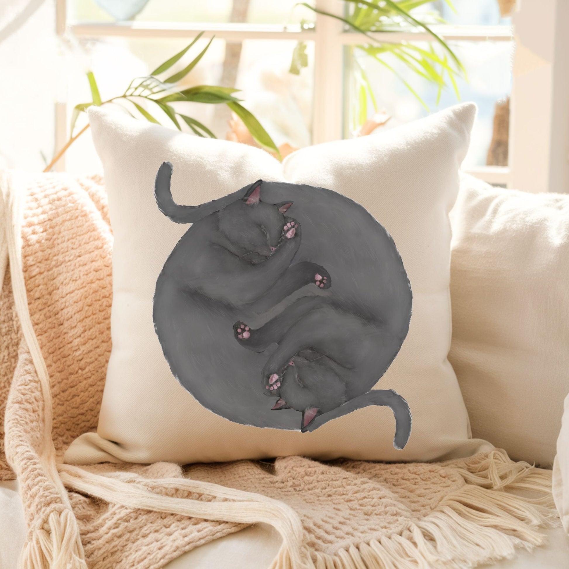 Sleeping Gray Cats Pillow - MerikaArt