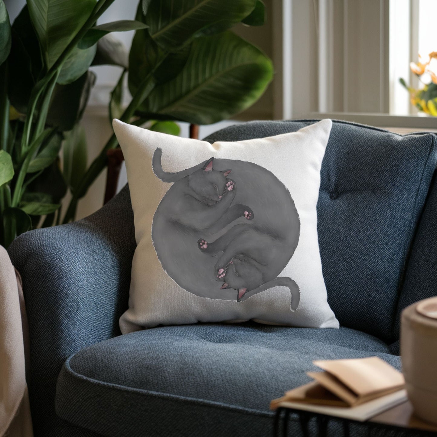 Sleeping Gray Cats Pillow - MerikaArt