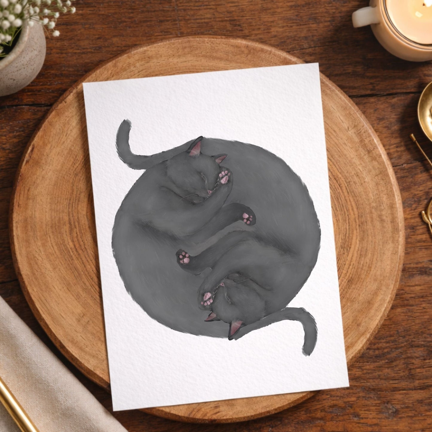 Sleeping Gray Cats Postcard - MerikaArt