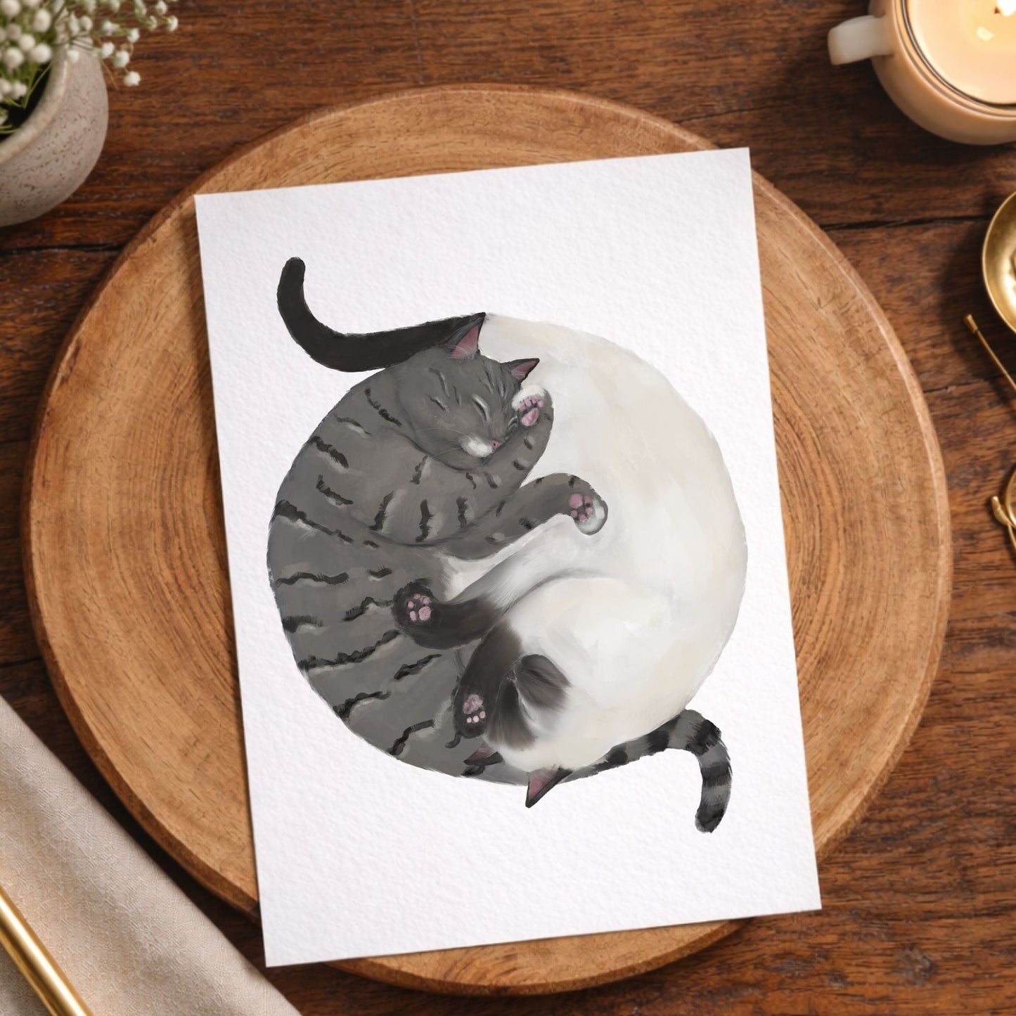 Sleeping Gray Tabby And Siamese Cats Postcard - MerikaArt