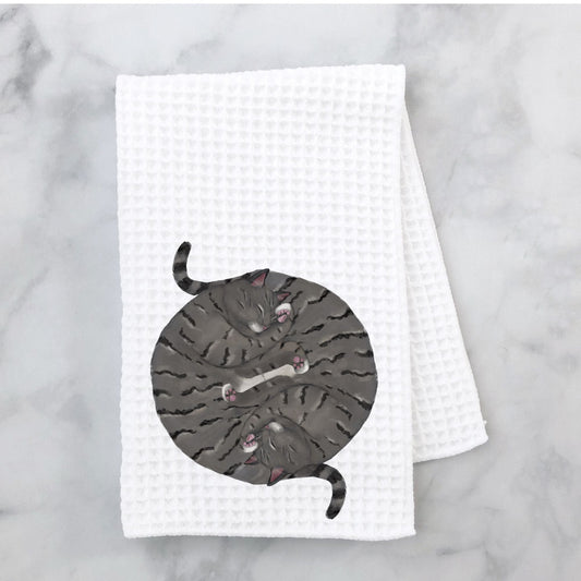 Sleeping Grey Tabby Cats Kitchen Towel - MerikaArt