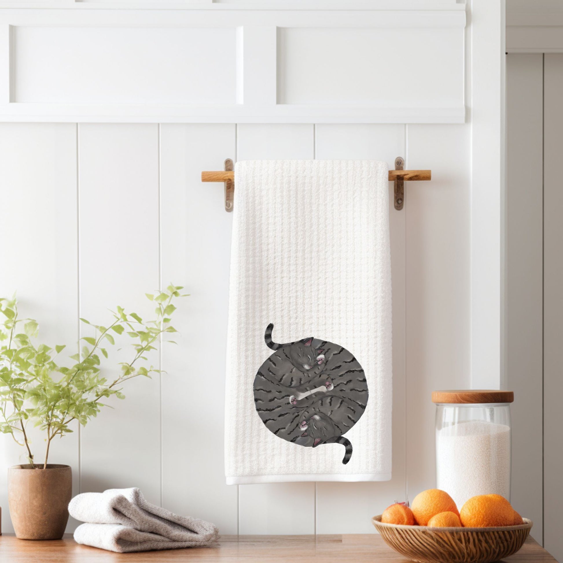 Sleeping Grey Tabby Cats Kitchen Towel - MerikaArt