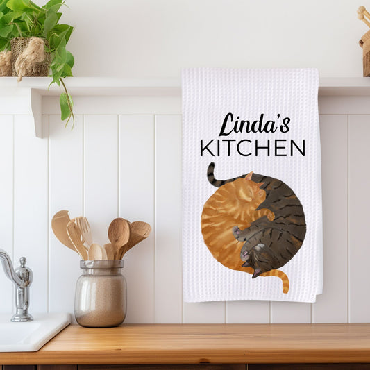 Sleeping Orange and Brown Tabby Cats Kitchen Towel - MerikaArt
