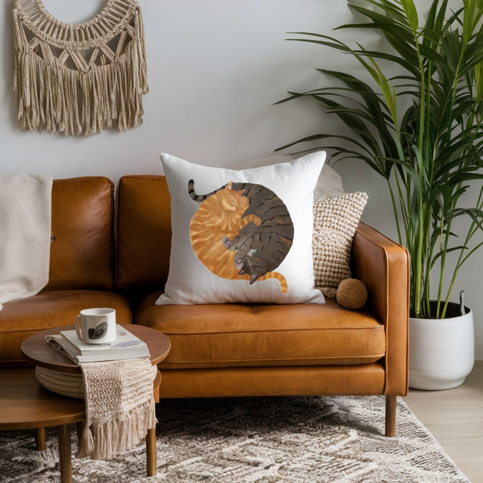 Sleeping Orange and Tabby Cats Pillow - MerikaArt