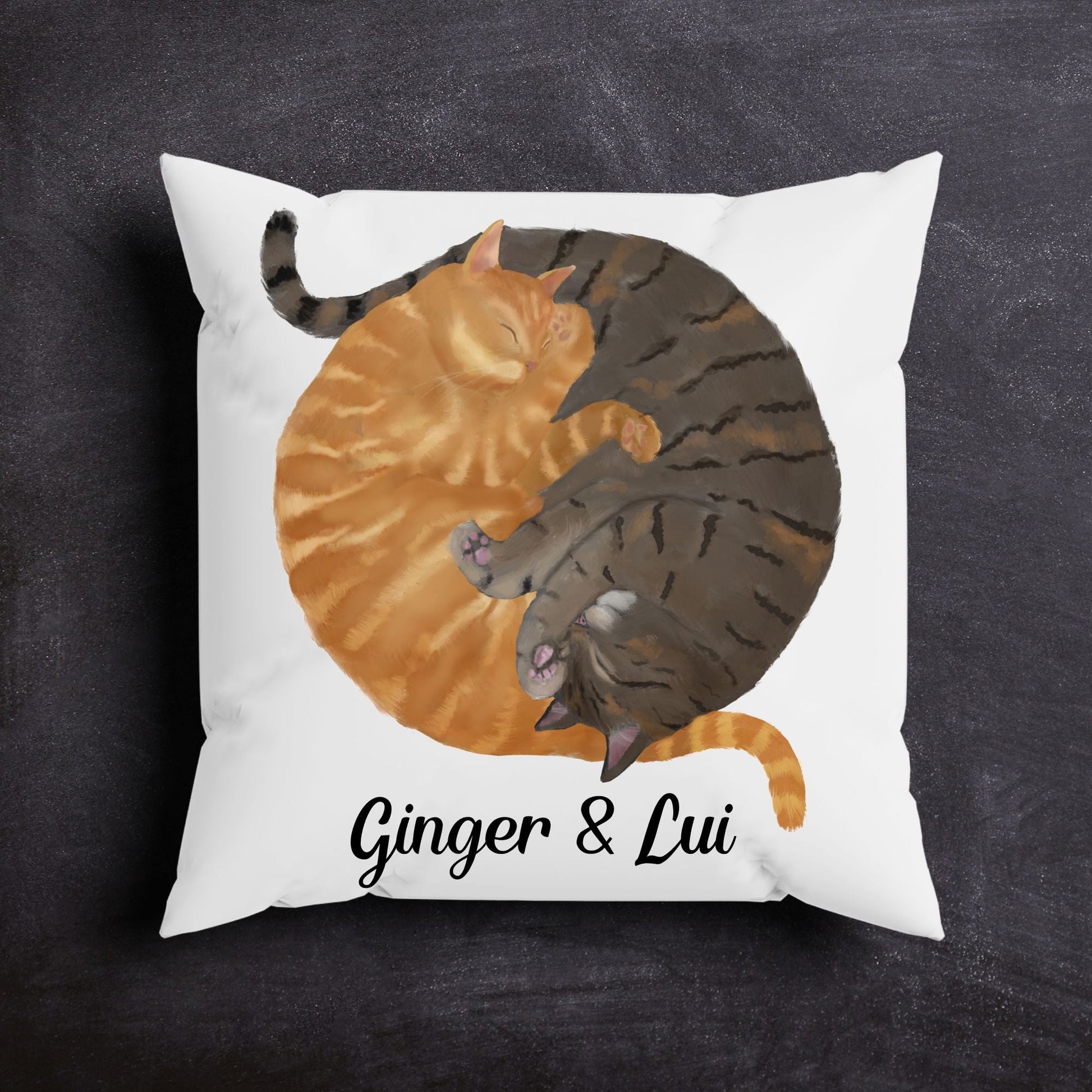Sleeping Orange and Tabby Cats Pillow - MerikaArt