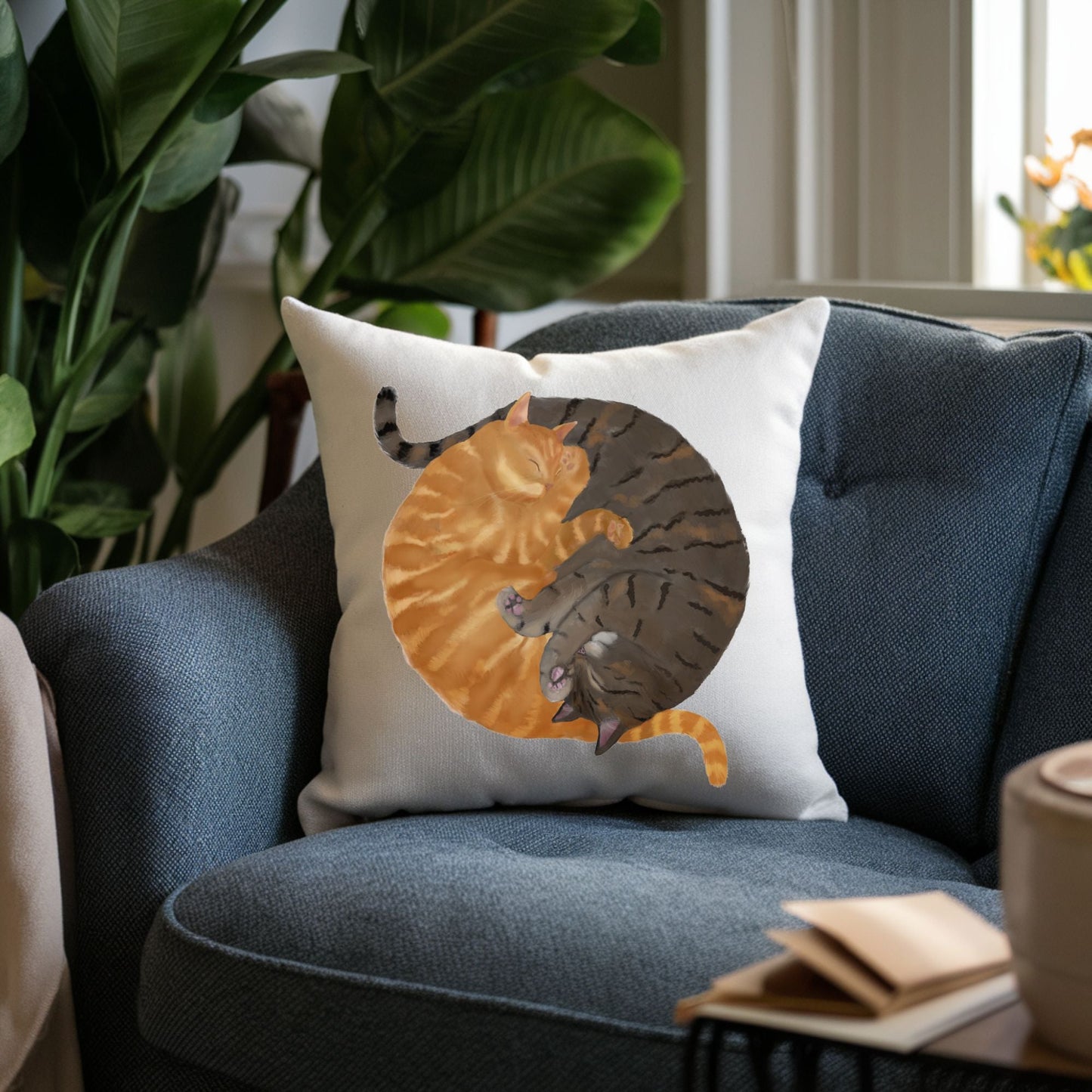 Sleeping Orange and Tabby Cats Pillow - MerikaArt