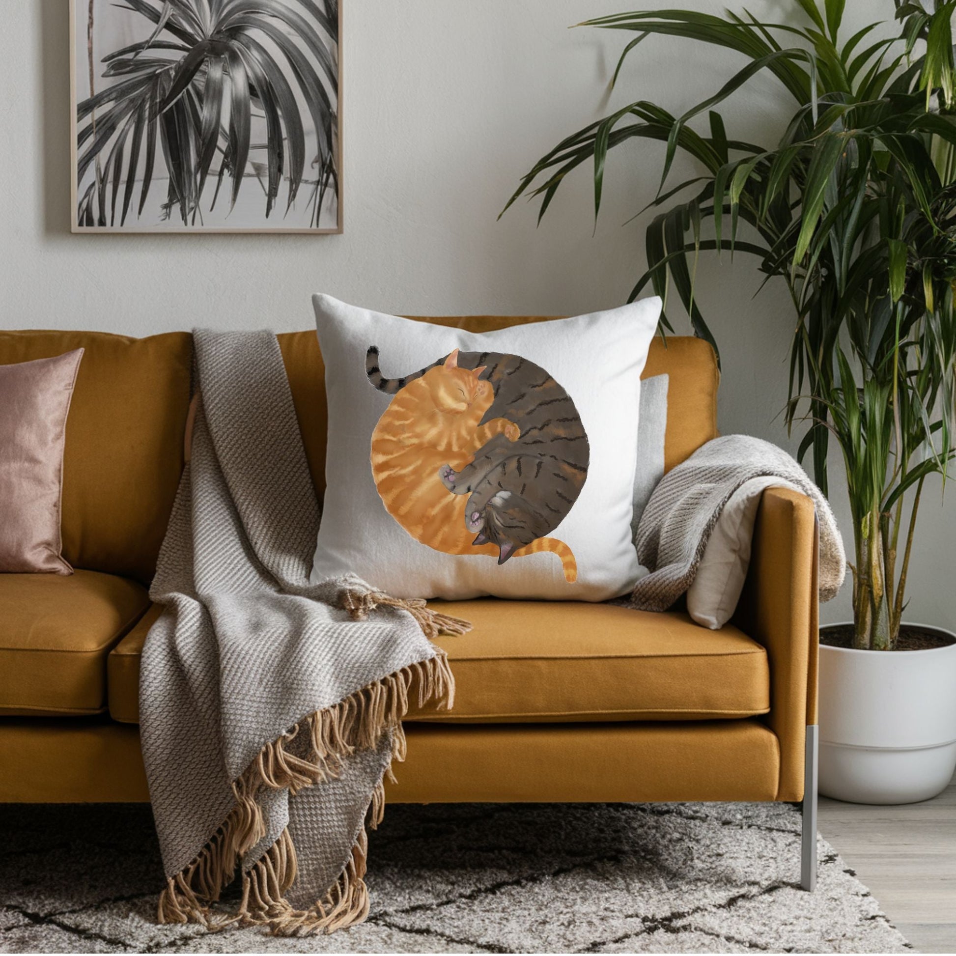 Sleeping Orange and Tabby Cats Pillow - MerikaArt