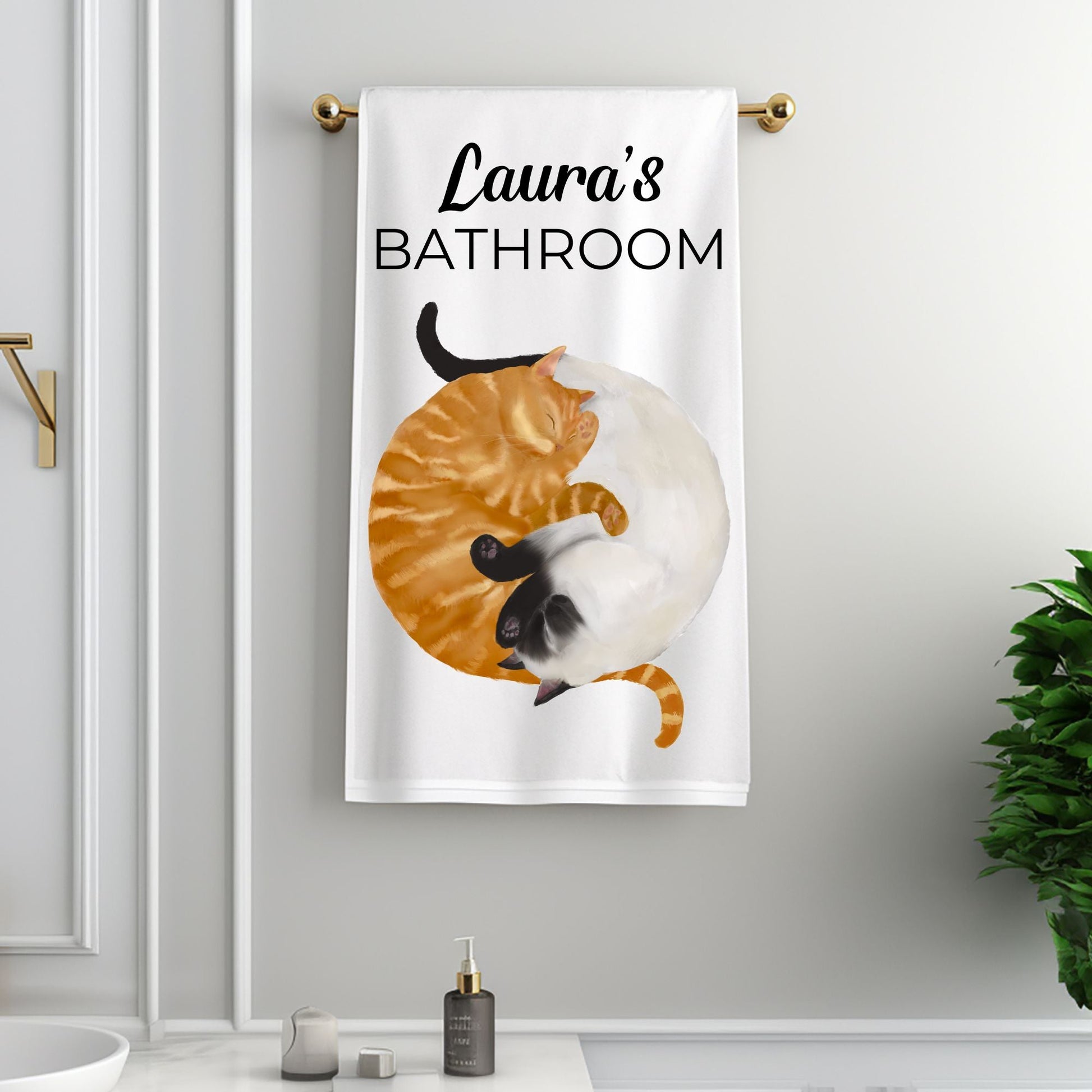 Sleeping Orange and White Cats Bathroom Towel - MerikaArt