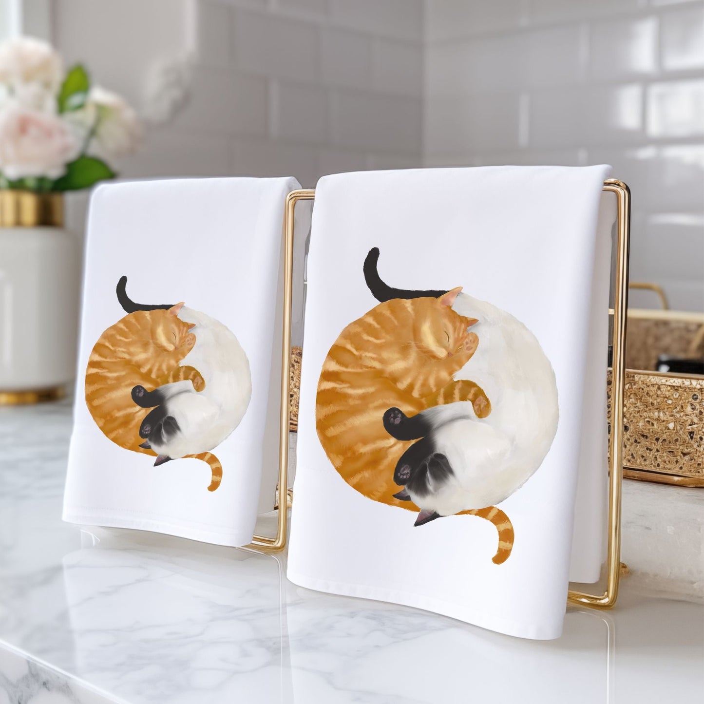 Sleeping Orange and White Cats Bathroom Towel - MerikaArt