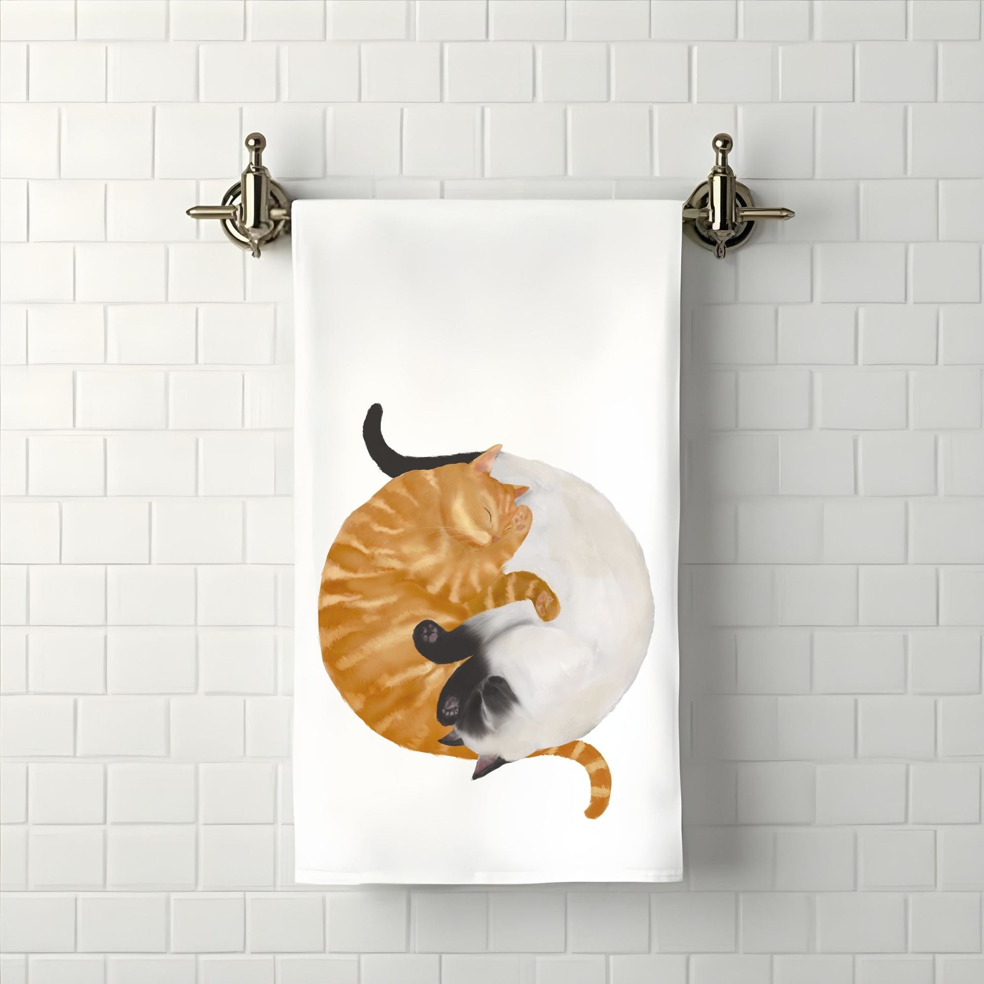 Sleeping Orange and White Cats Bathroom Towel - MerikaArt