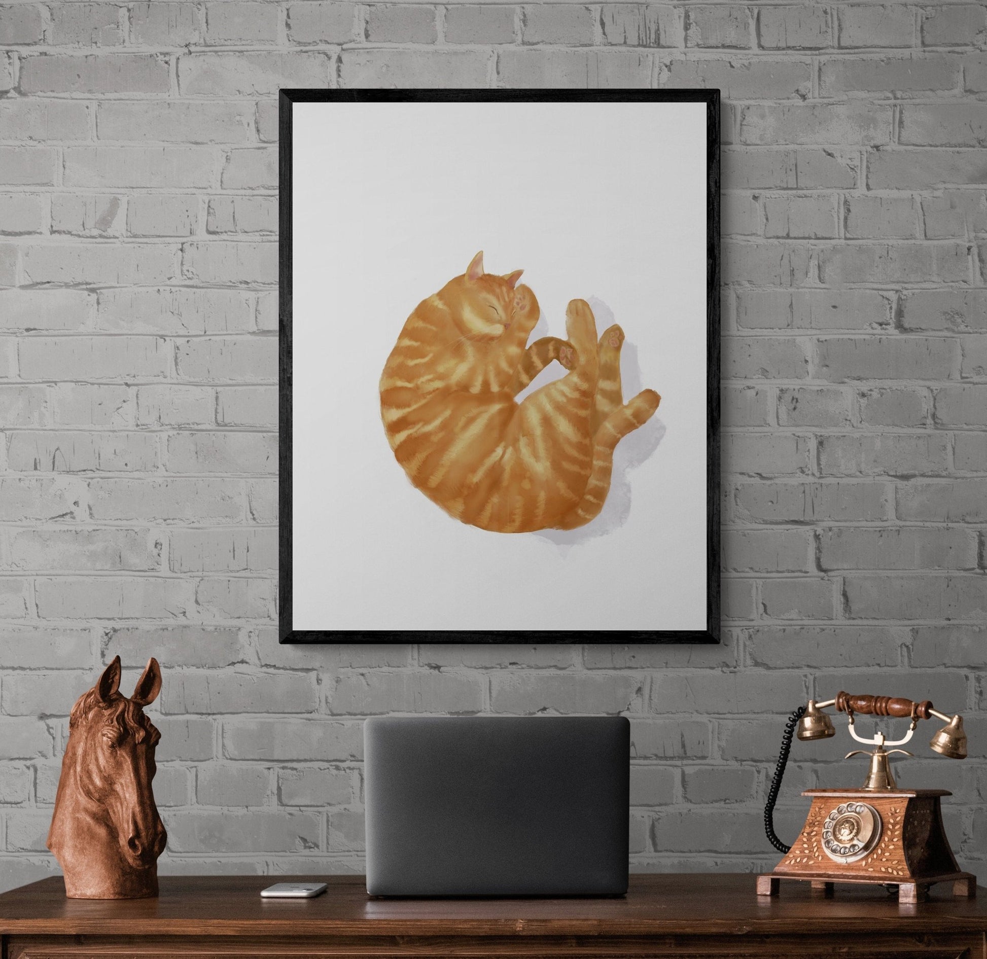 Sleeping Orange And White Tabby Cat Print - MerikaArt
