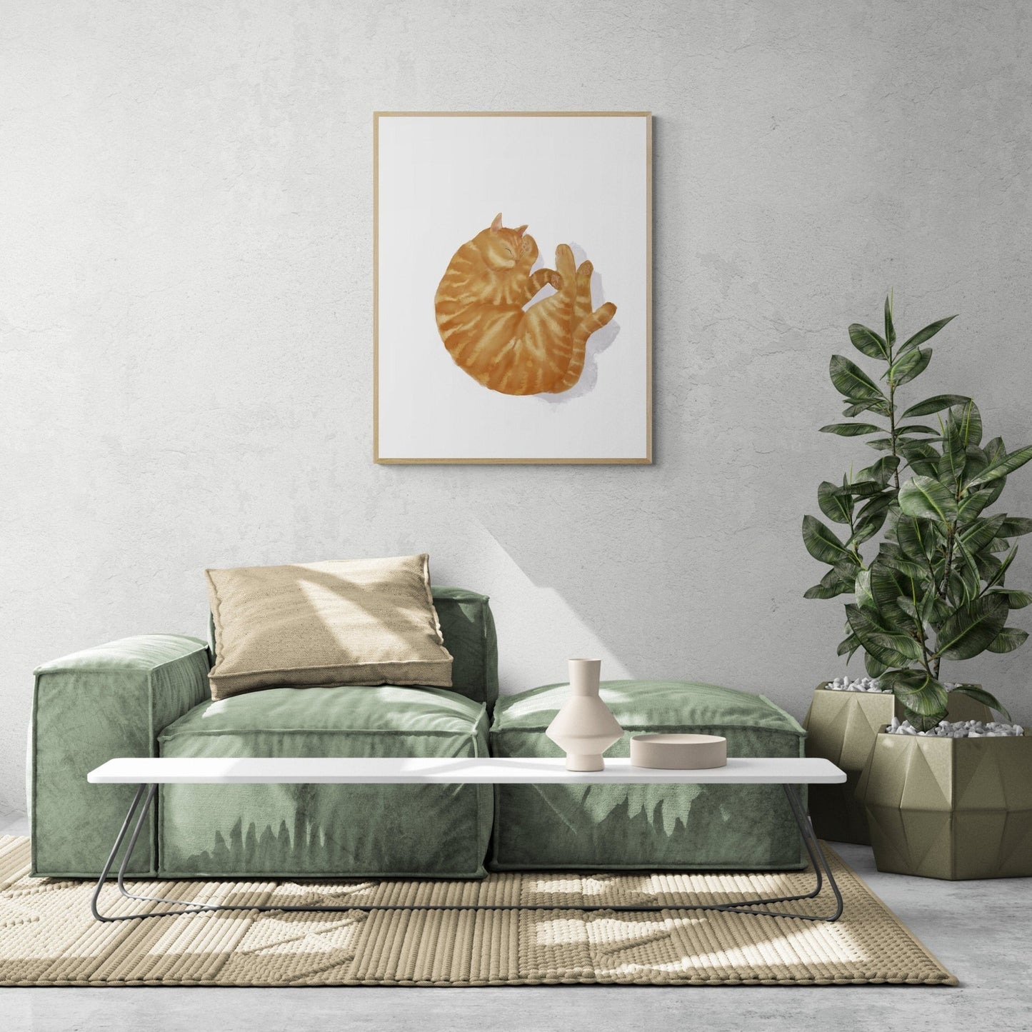 Sleeping Orange And White Tabby Cat Print - MerikaArt