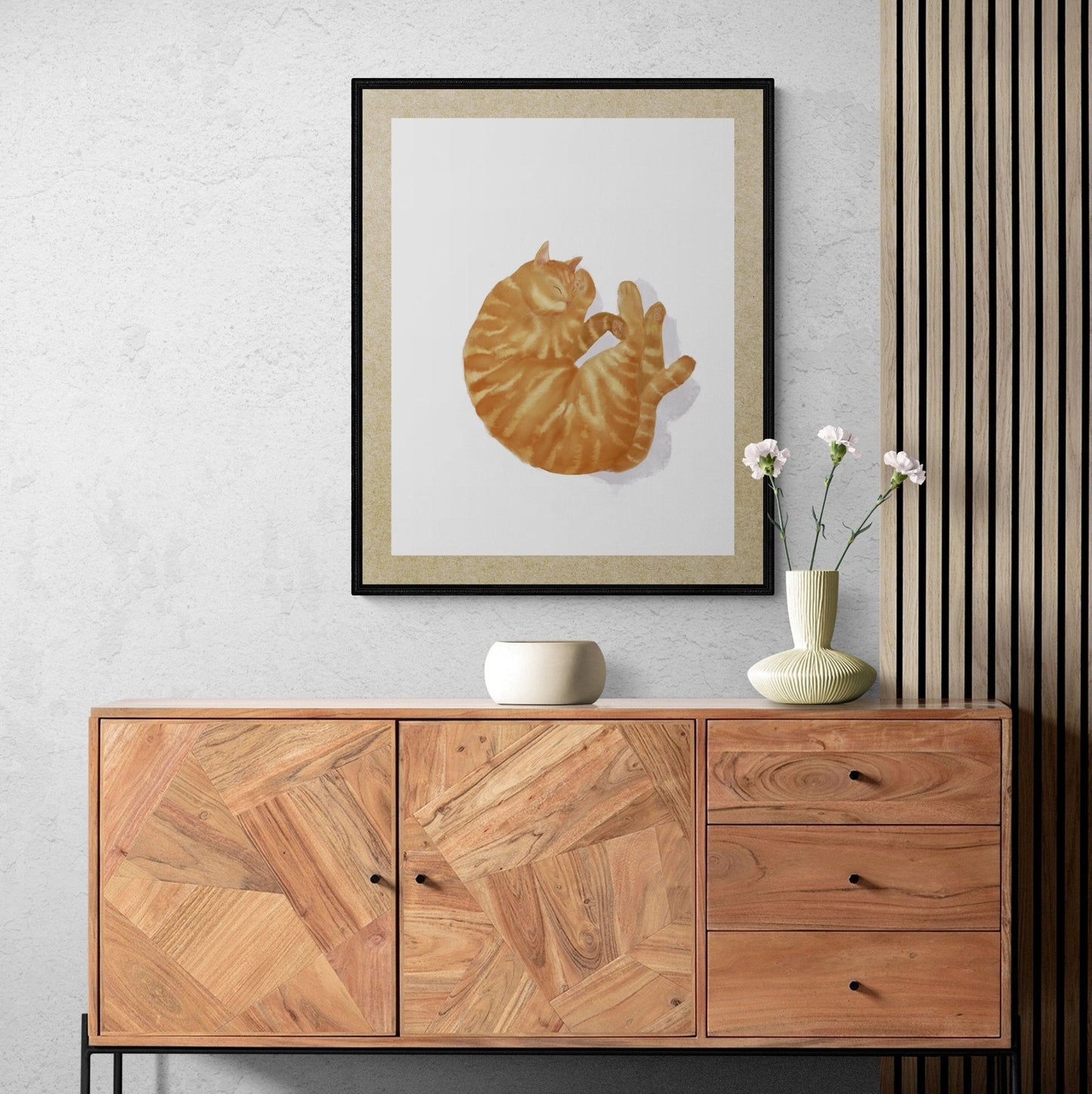 Sleeping Orange And White Tabby Cat Print - MerikaArt