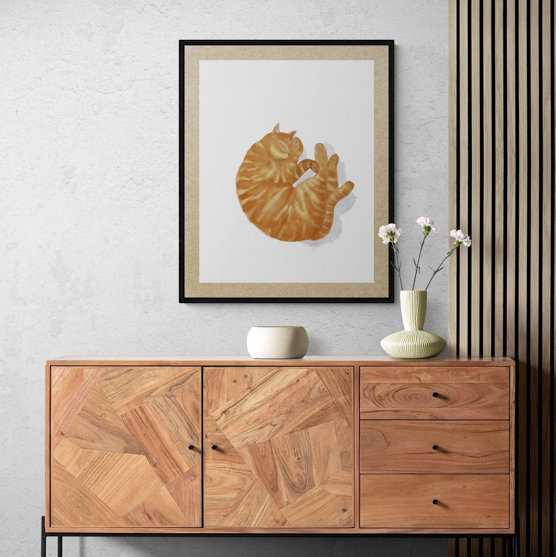 Sleeping Orange And White Tabby Cat Print, Sleeping Cat Print, Sleeping Orange Cat Art, Cat Illustration, Home Decor, Sleeping Cat Painting - MerikaArt