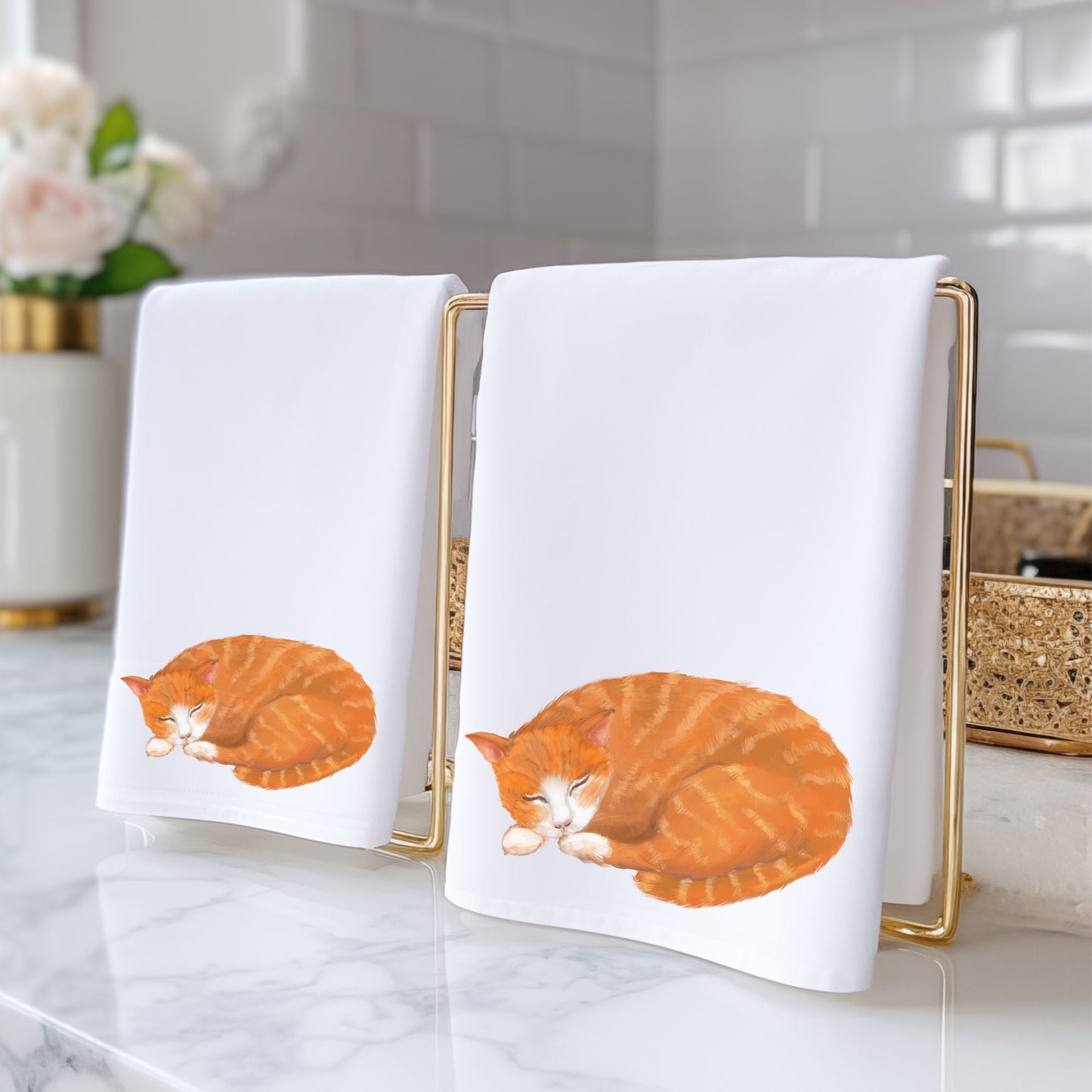 Sleeping Orange Cat Bathroom Towel - MerikaArt