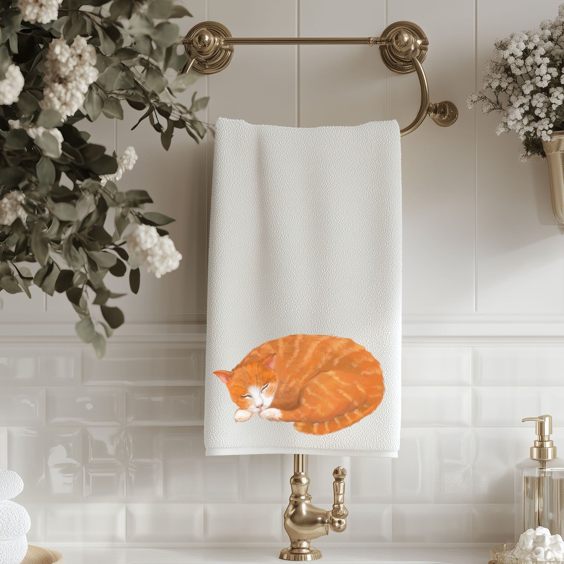 Sleeping Orange Cat Bathroom Towel - MerikaArt