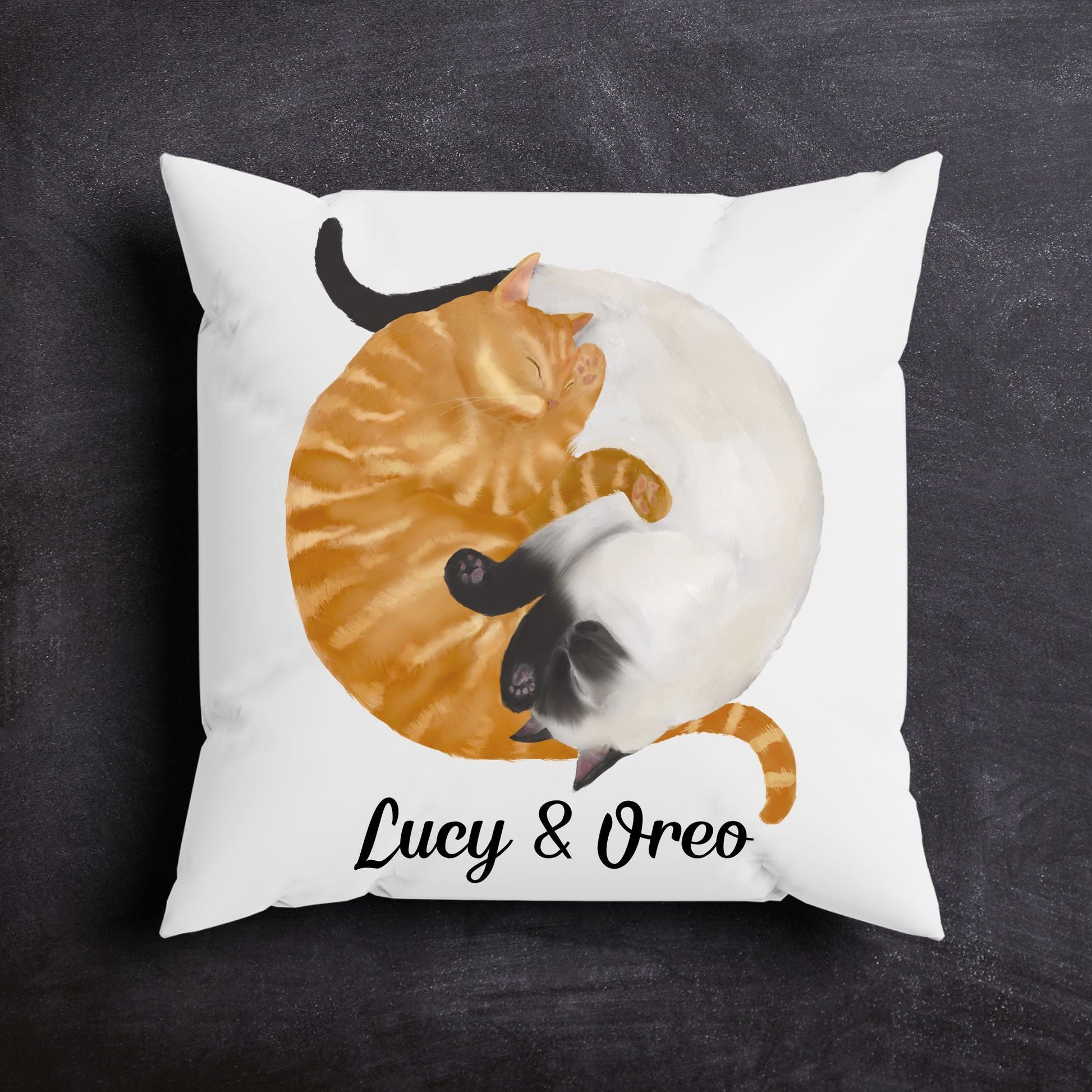 Sleeping Orange Tabby and Siamese Cat Pillow - MerikaArt