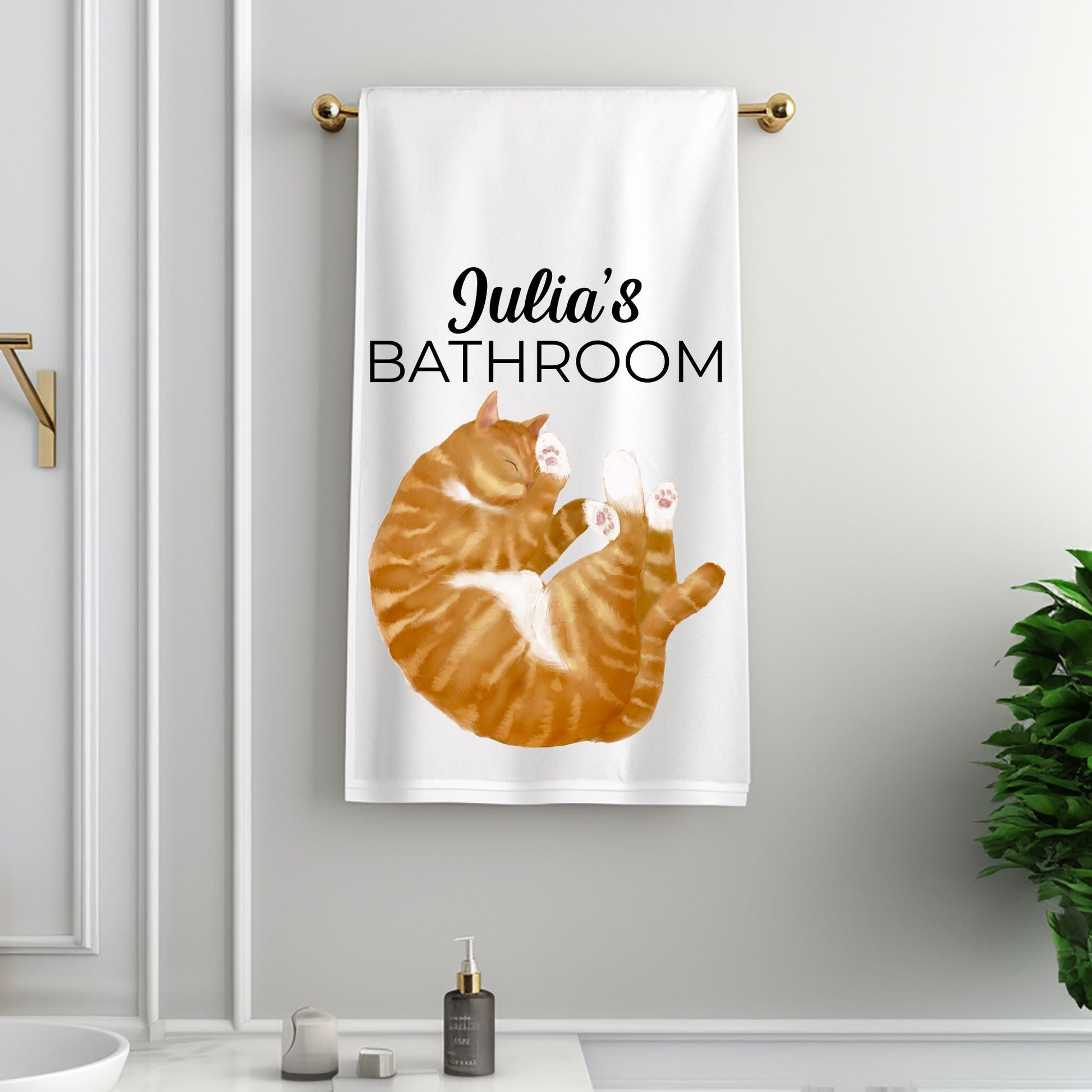 Sleeping Orange Tabby Cat Bathroom Towel - MerikaArt