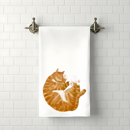 Sleeping Orange Tabby Cat Bathroom Towel - MerikaArt