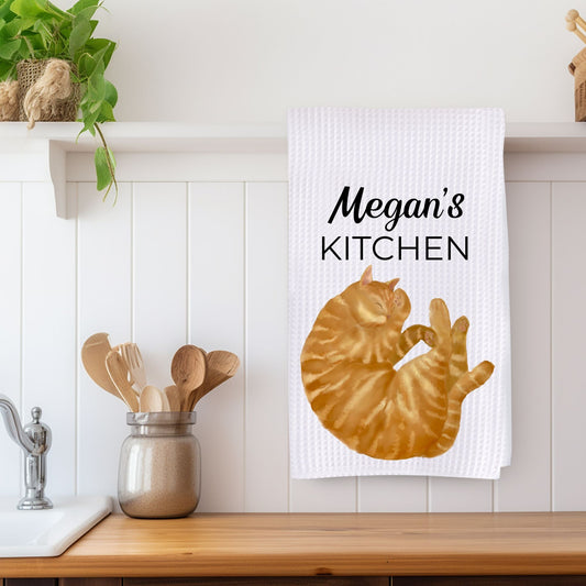 Sleeping Orange Tabby Cat Kitchen Towel - MerikaArt