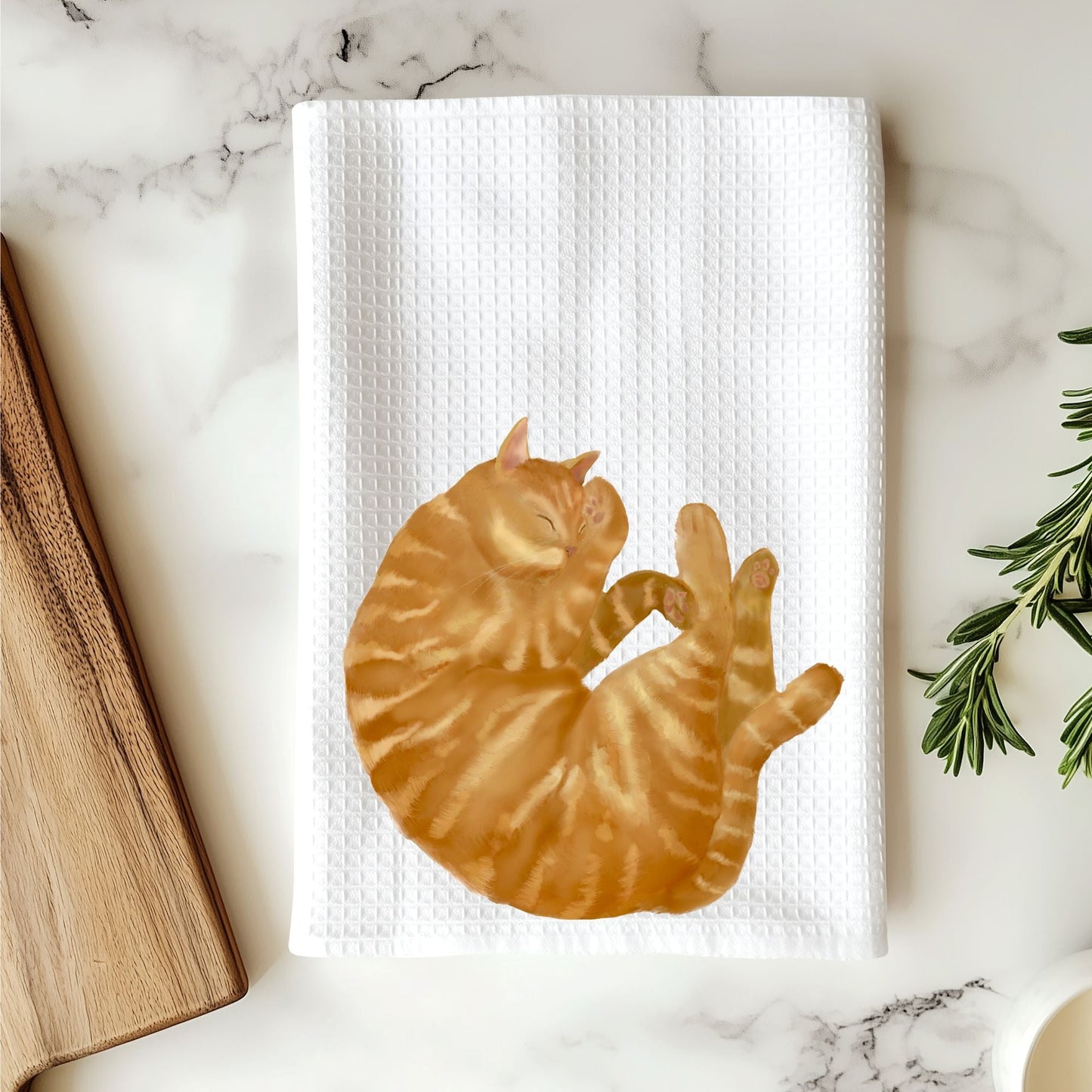 Sleeping Orange Tabby Cat Kitchen Towel - MerikaArt