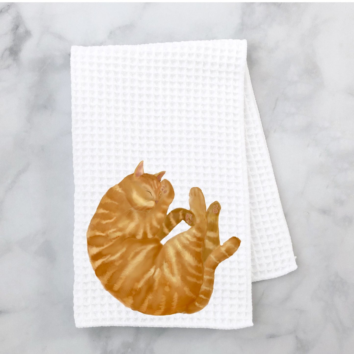 Sleeping Orange Tabby Cat Kitchen Towel - MerikaArt