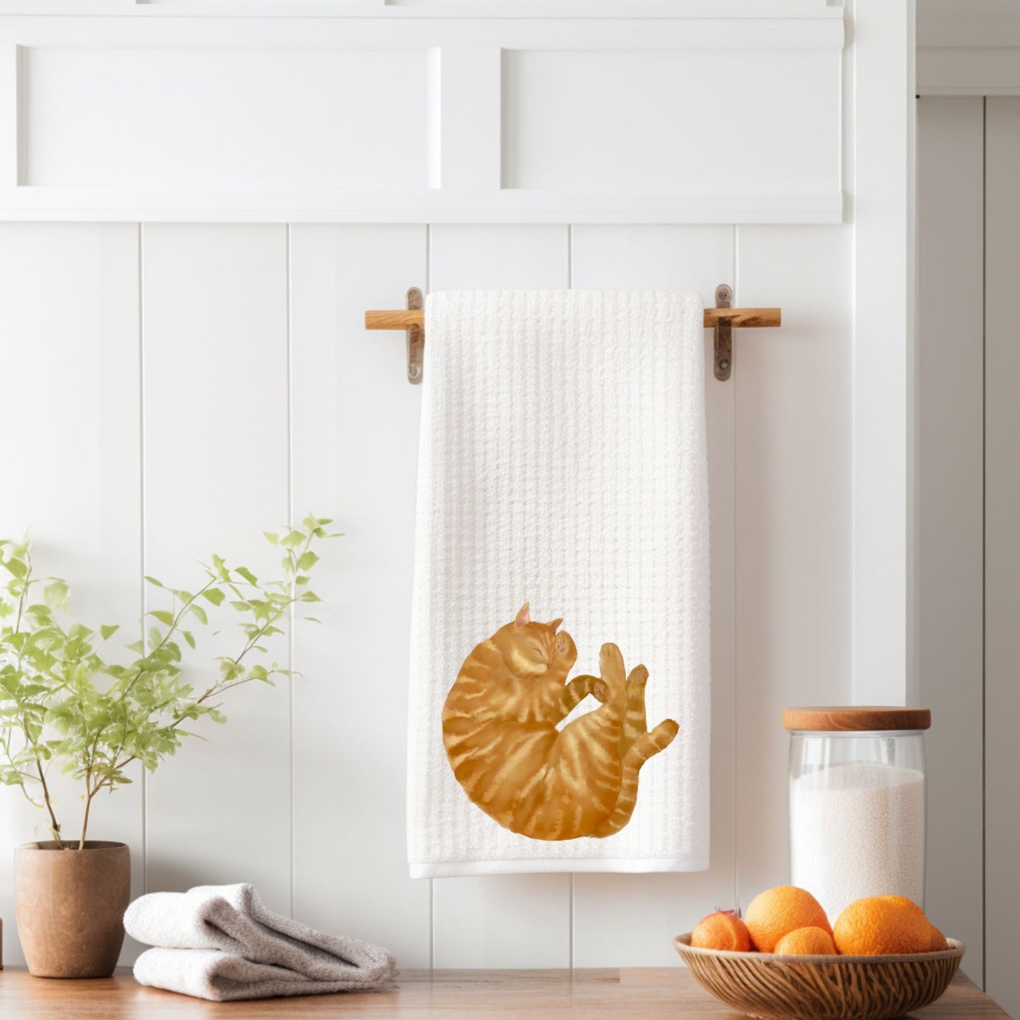 Sleeping Orange Tabby Cat Kitchen Towel - MerikaArt