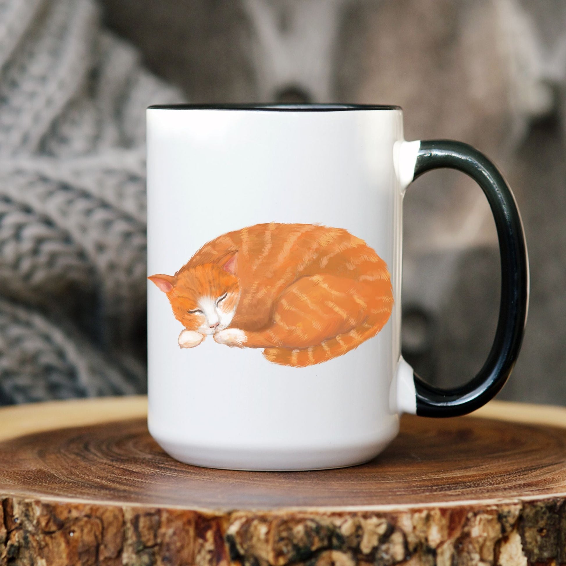 Sleeping Orange Tabby Cat Mug - MerikaArt