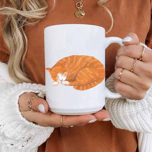 Sleeping Orange Tabby Cat Mug - MerikaArt