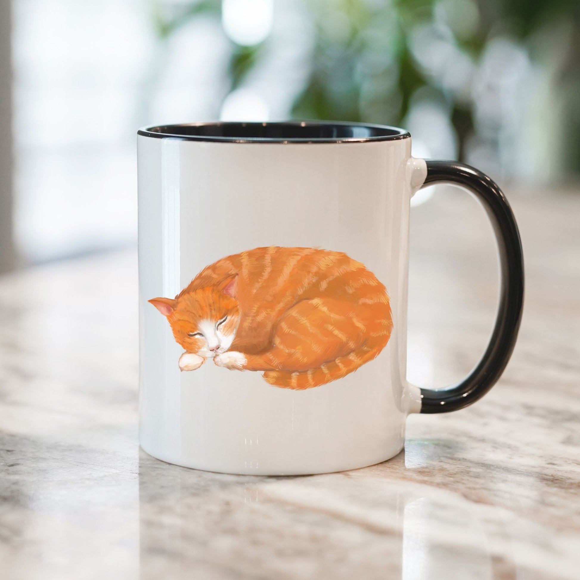 Sleeping Orange Tabby Cat Mug - MerikaArt
