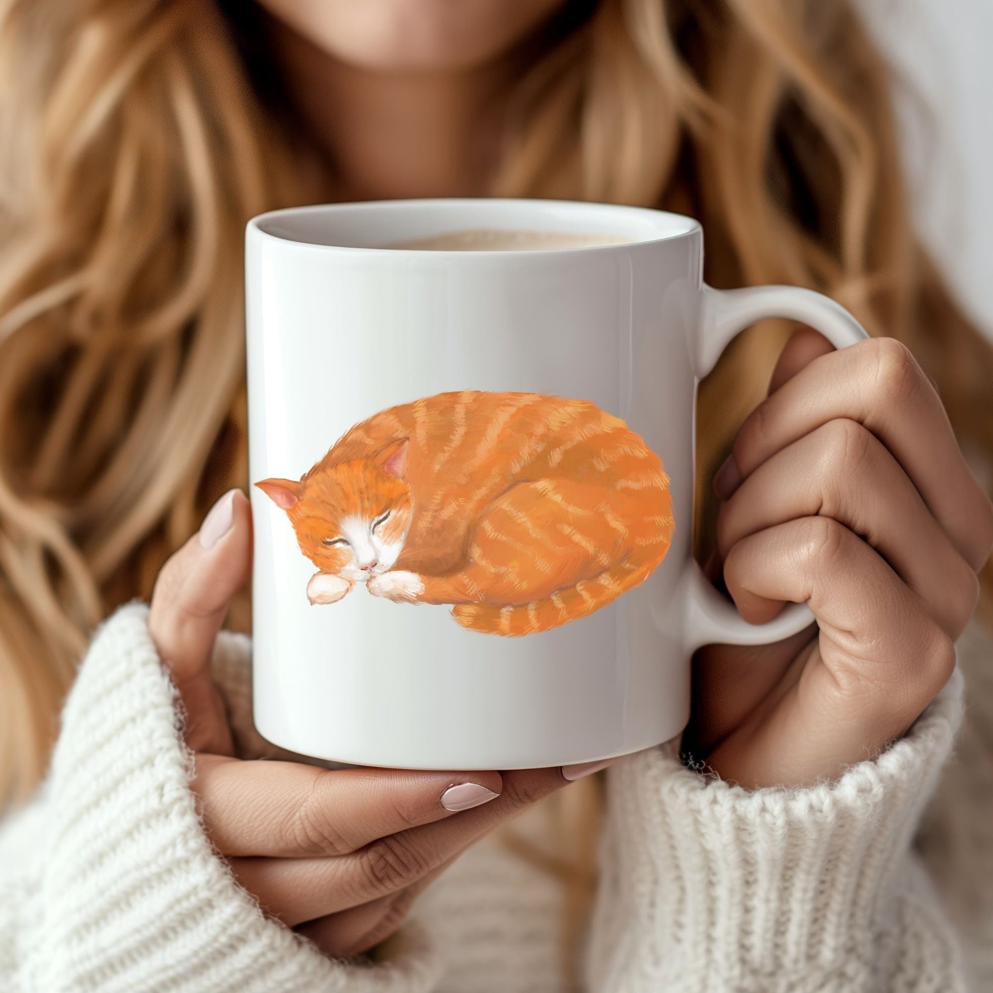 Sleeping Orange Tabby Cat Mug - MerikaArt