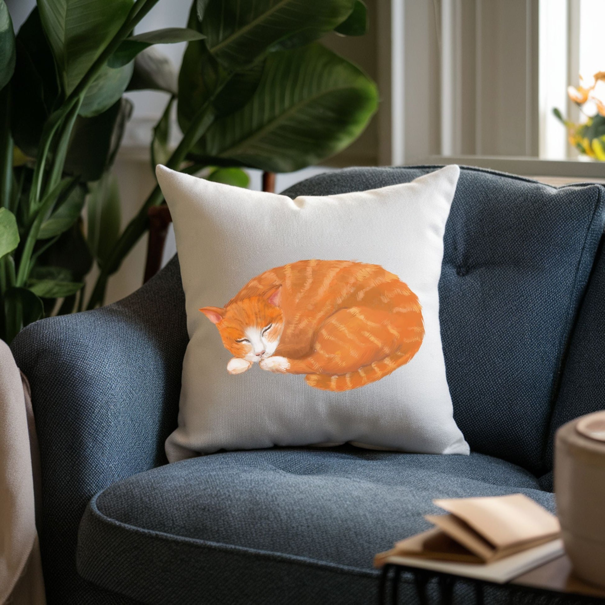 Sleeping Orange Tabby Cat Pillow - MerikaArt
