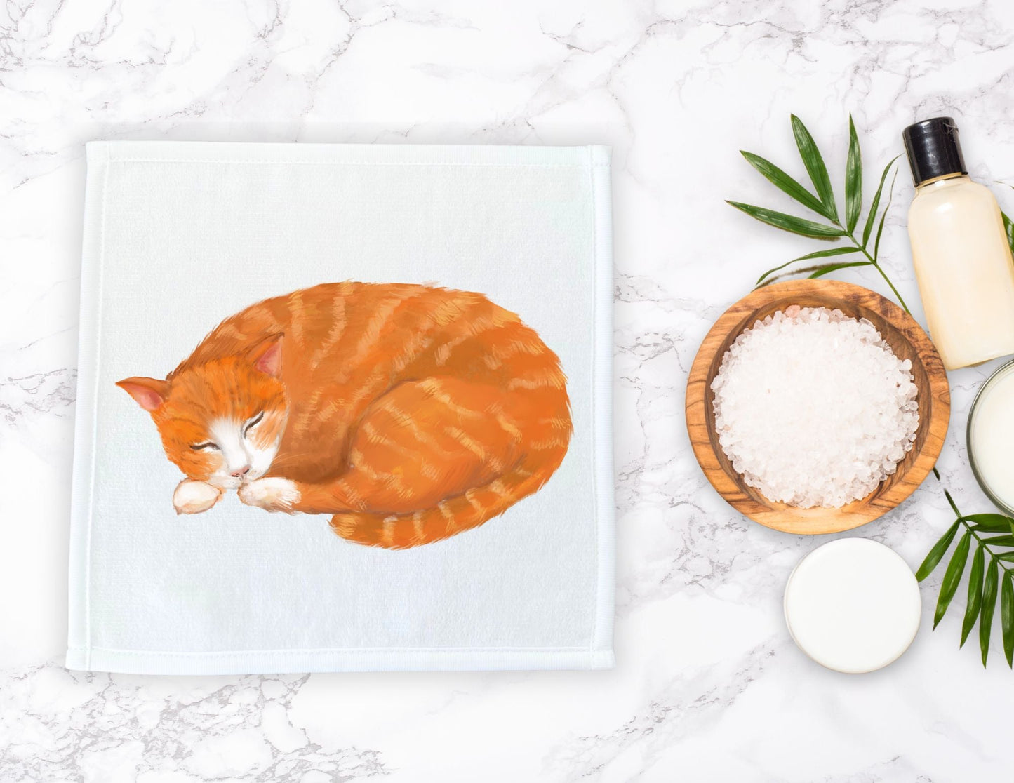 Sleeping Orange Tabby Cat Washcloth - MerikaArt