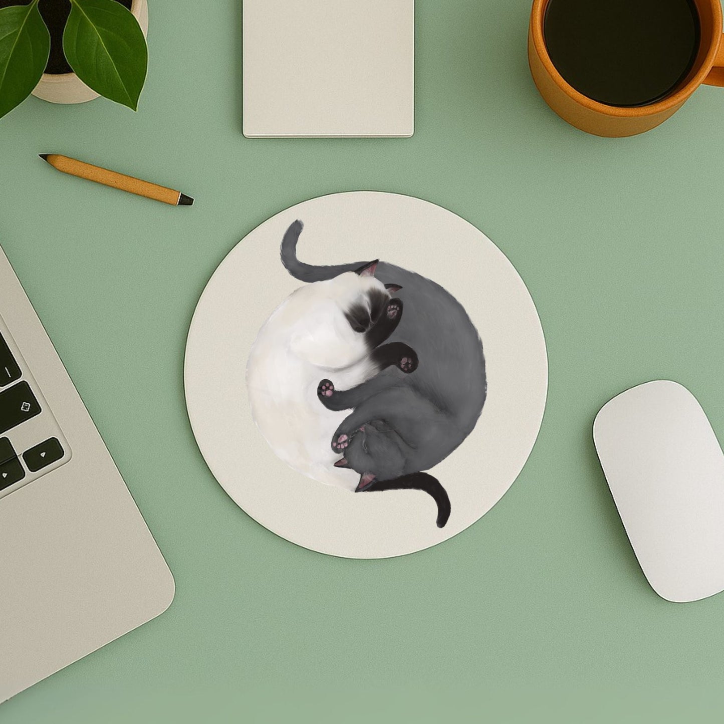 Sleeping Siamese and Gray Cats Mousepad - MerikaArt