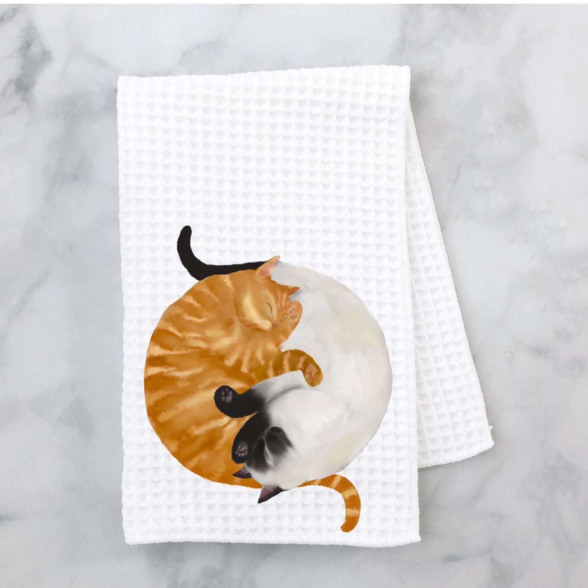 Sleeping Siamese and Orange Cats Kitchen Towel - MerikaArt