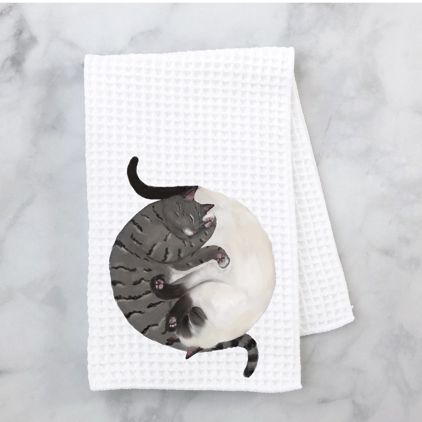 Sleeping Siamese and Tabby Cats Kitchen Towel - MerikaArt