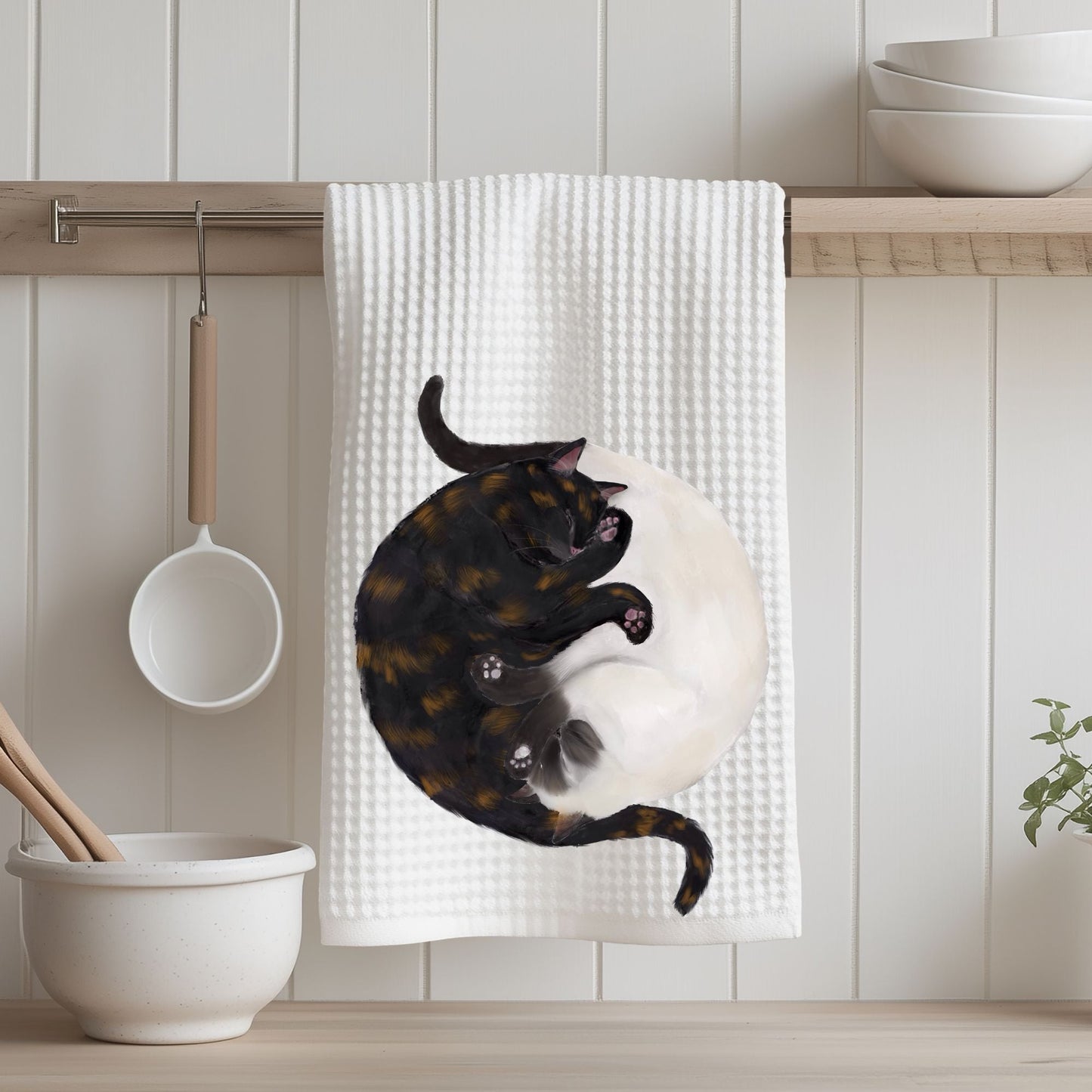 Sleeping Siamese and Tortoiseshell Cats Kitchen Towel - MerikaArt
