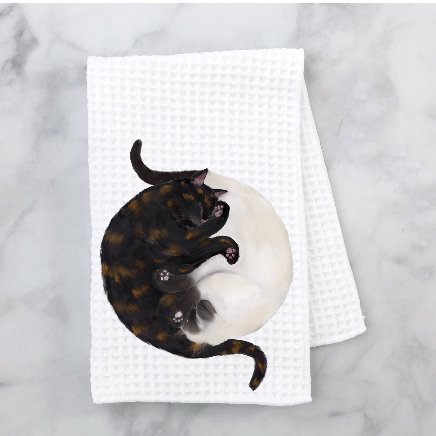 Sleeping Siamese and Tortoiseshell Cats Kitchen Towel - MerikaArt