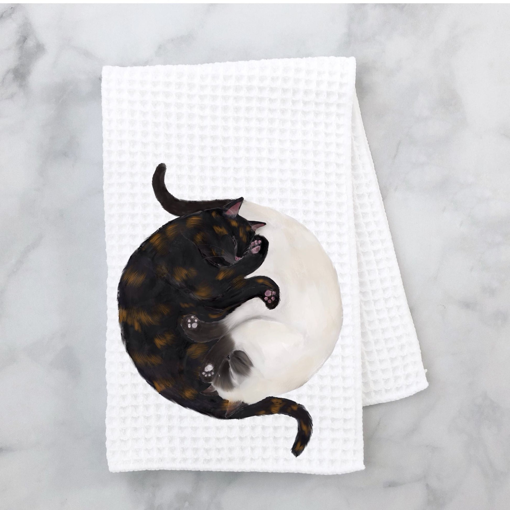Sleeping Siamese and Tortoiseshell Cats Kitchen Towel - MerikaArt