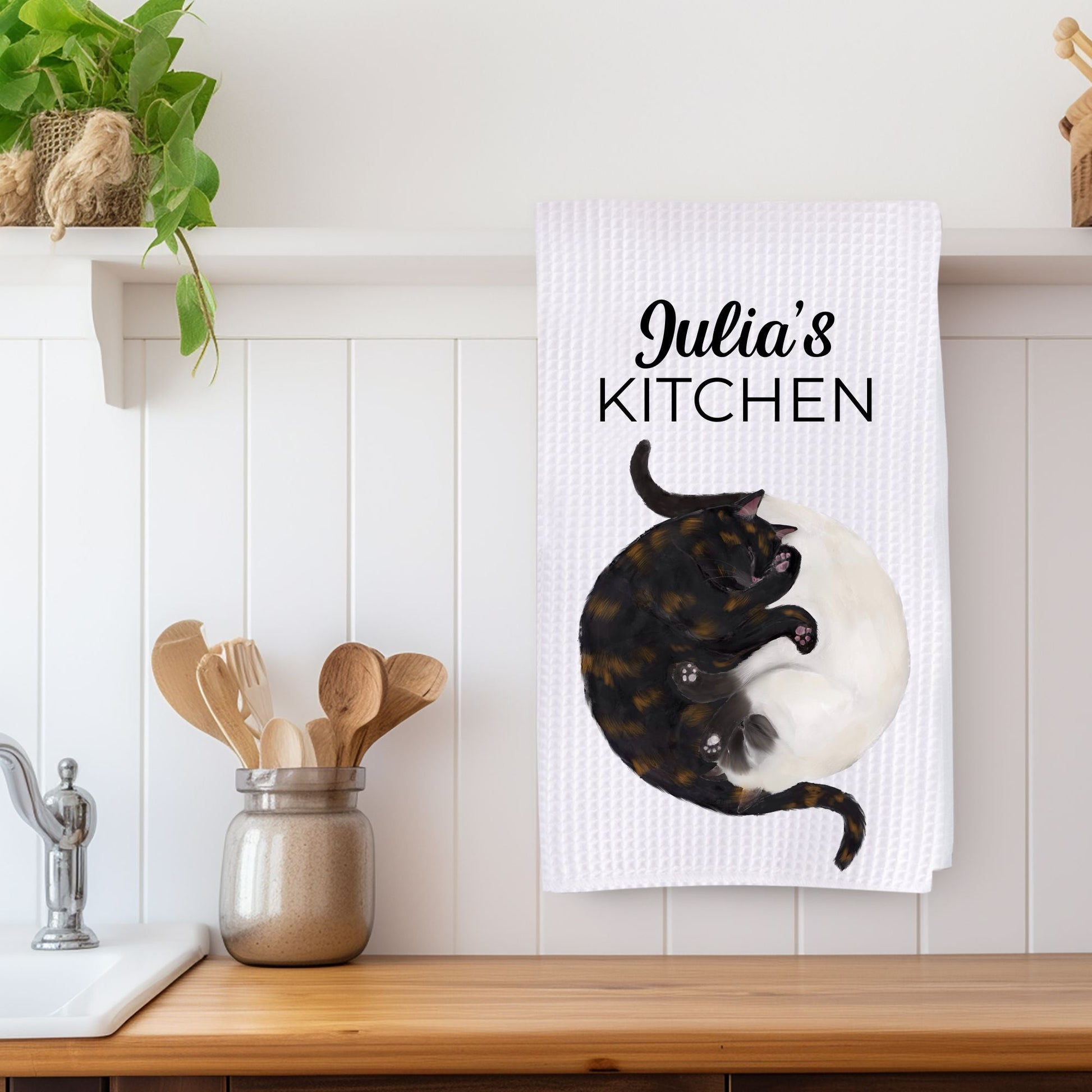 Sleeping Siamese and Tortoiseshell Cats Kitchen Towel - MerikaArt