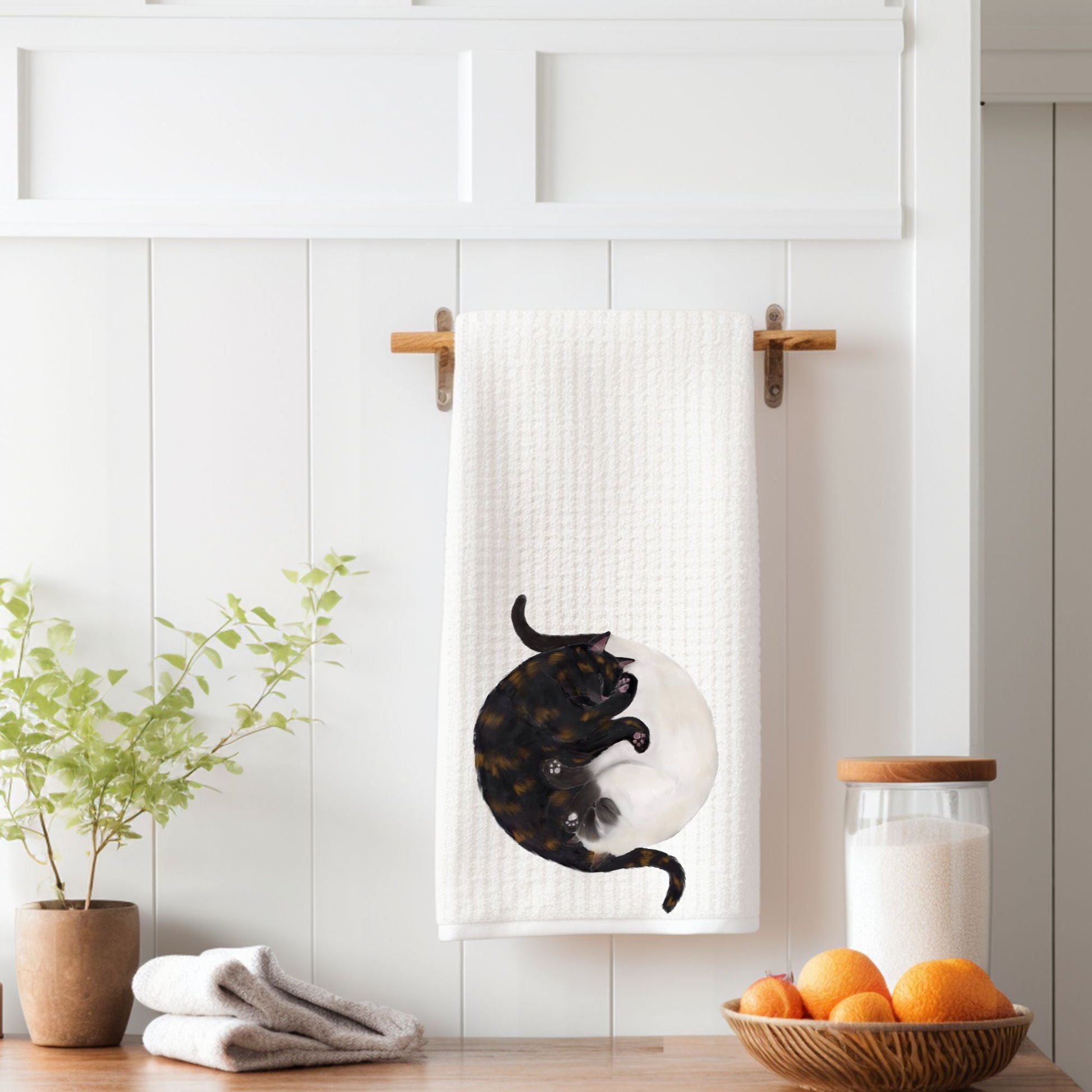 Sleeping Siamese and Tortoiseshell Cats Kitchen Towel - MerikaArt