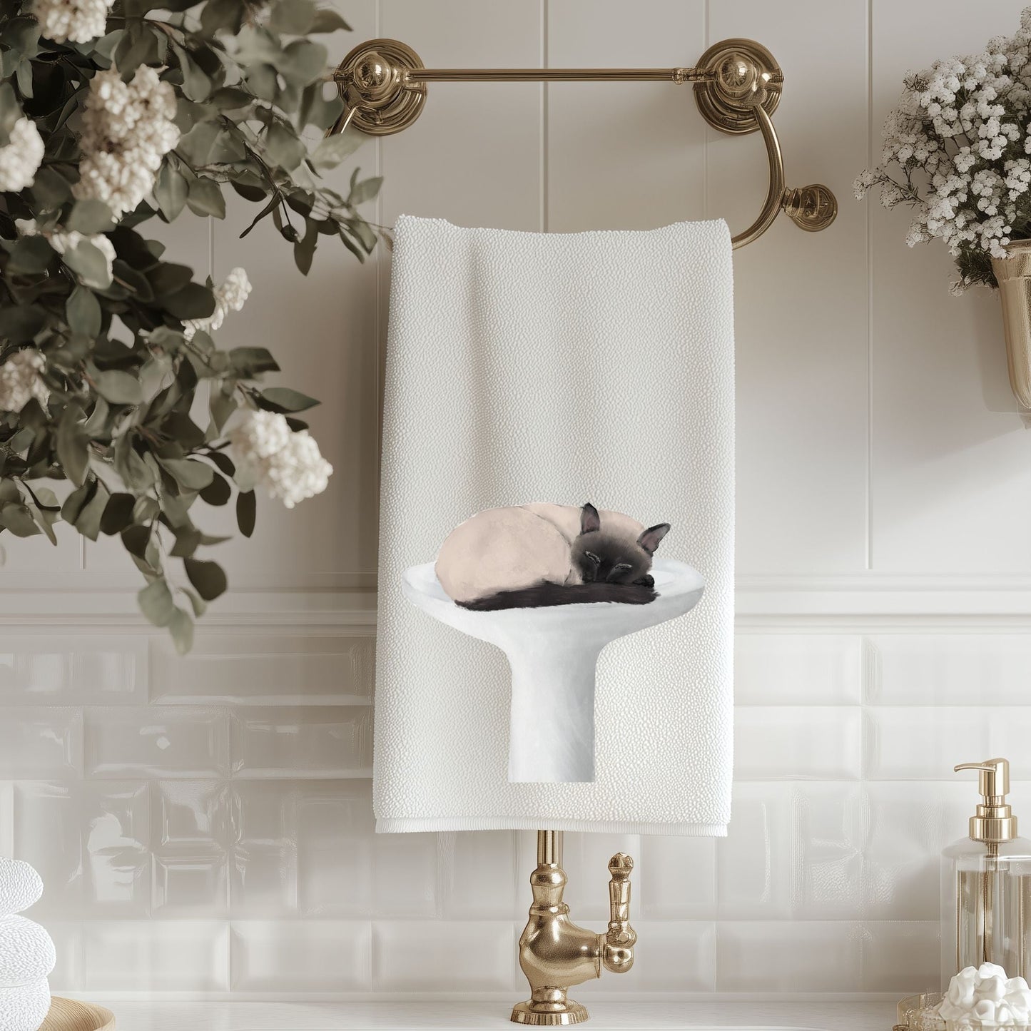 Sleeping Siamese Cat Bathroom Towel - MerikaArt