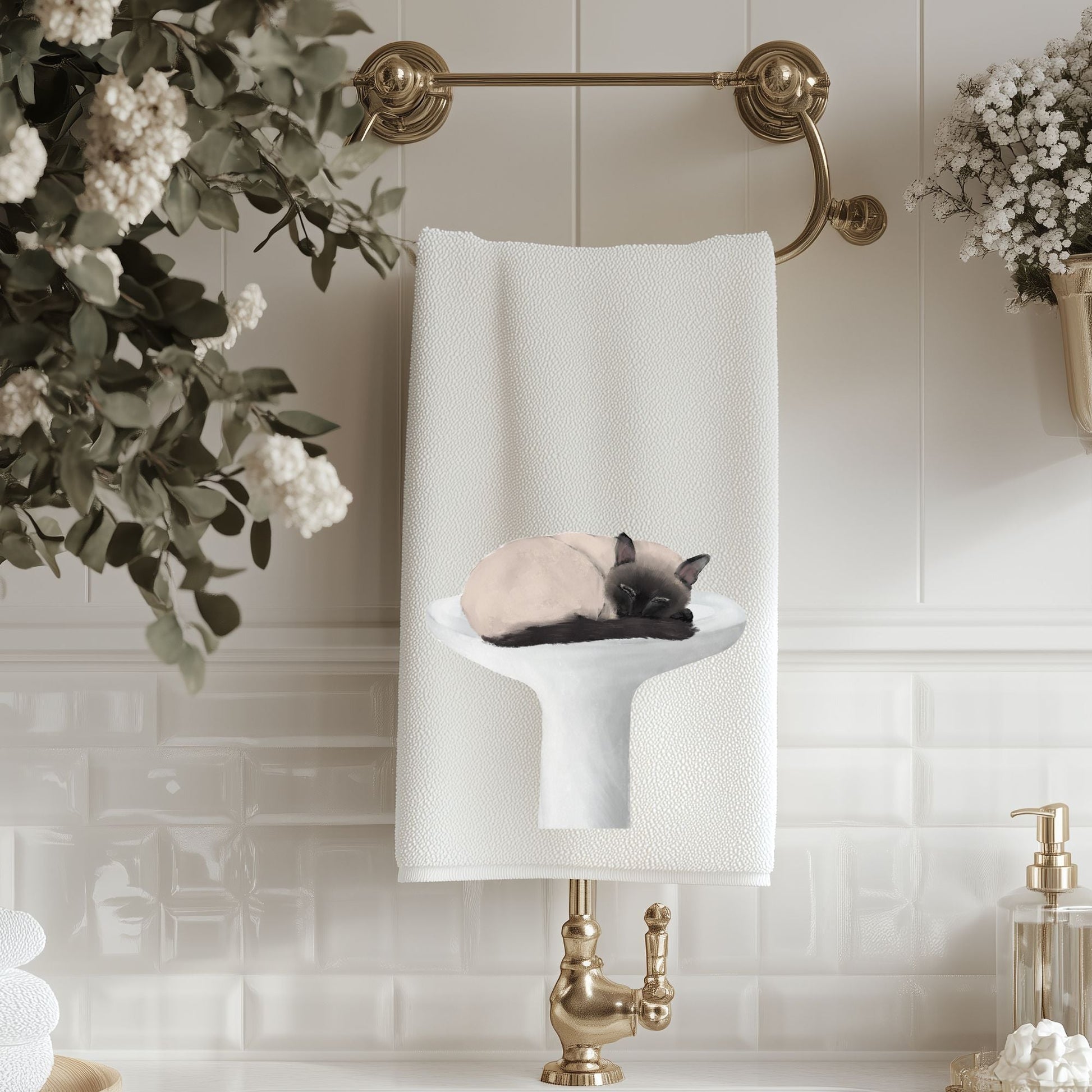 Sleeping Siamese Cat Bathroom Towel - MerikaArt