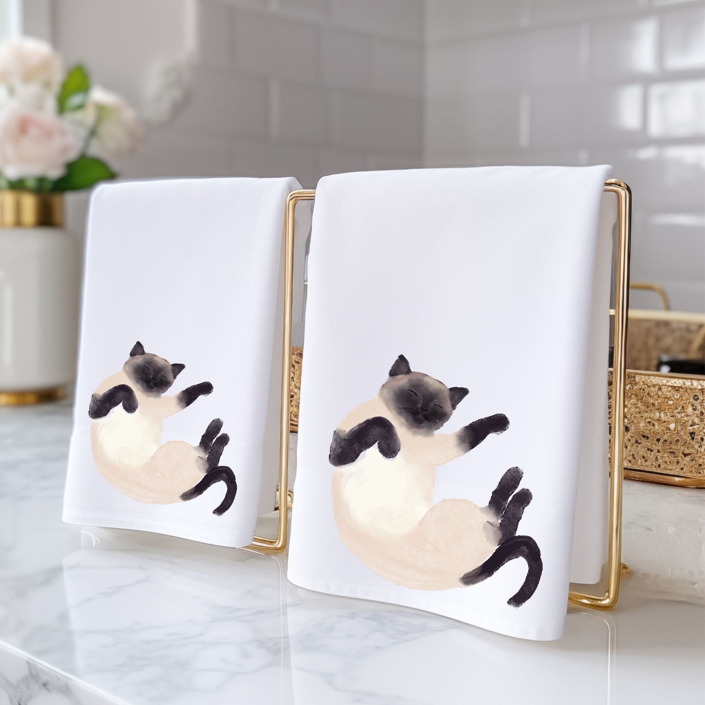 Sleeping Siamese Cat Bathroom Towel - MerikaArt