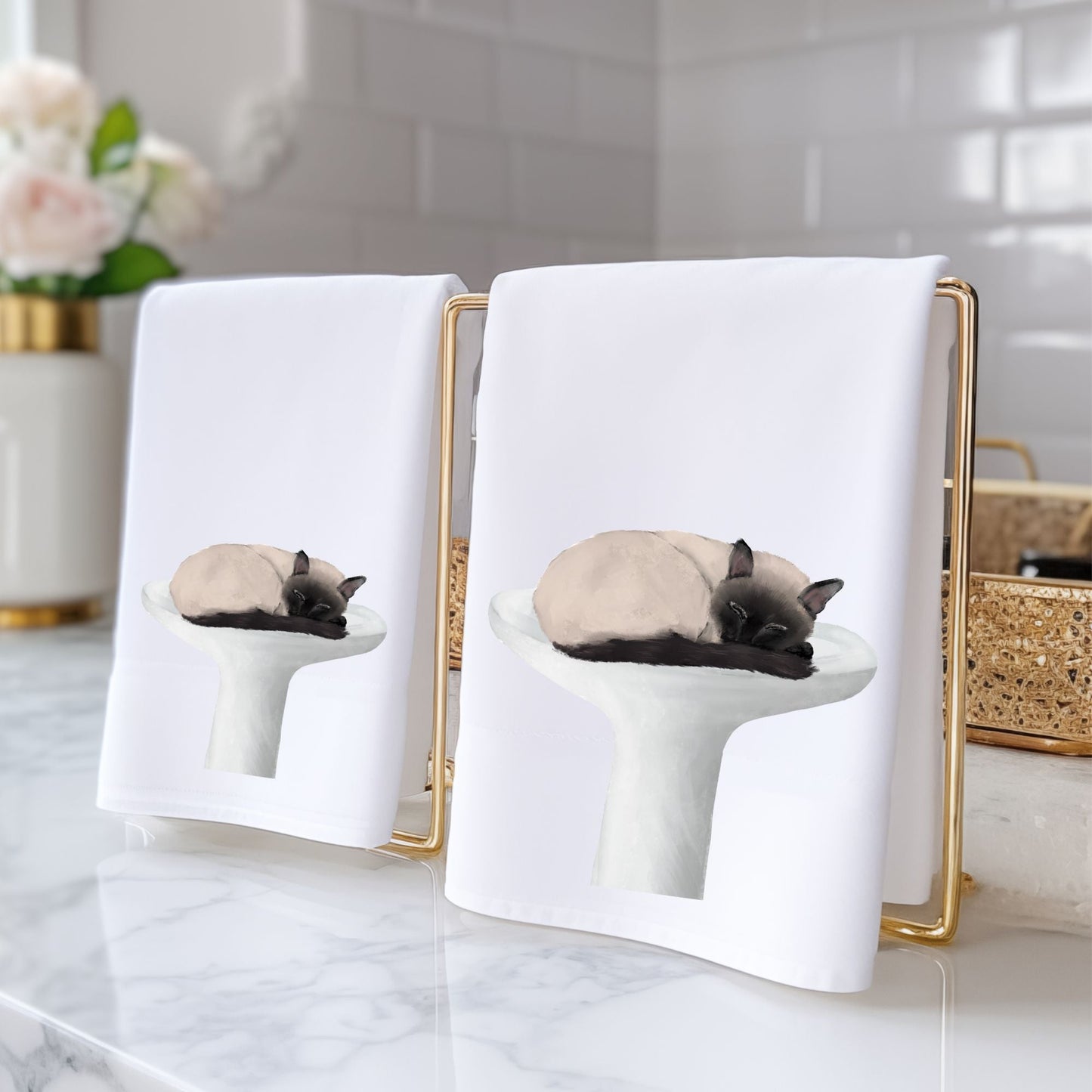 Sleeping Siamese Cat Bathroom Towel - MerikaArt