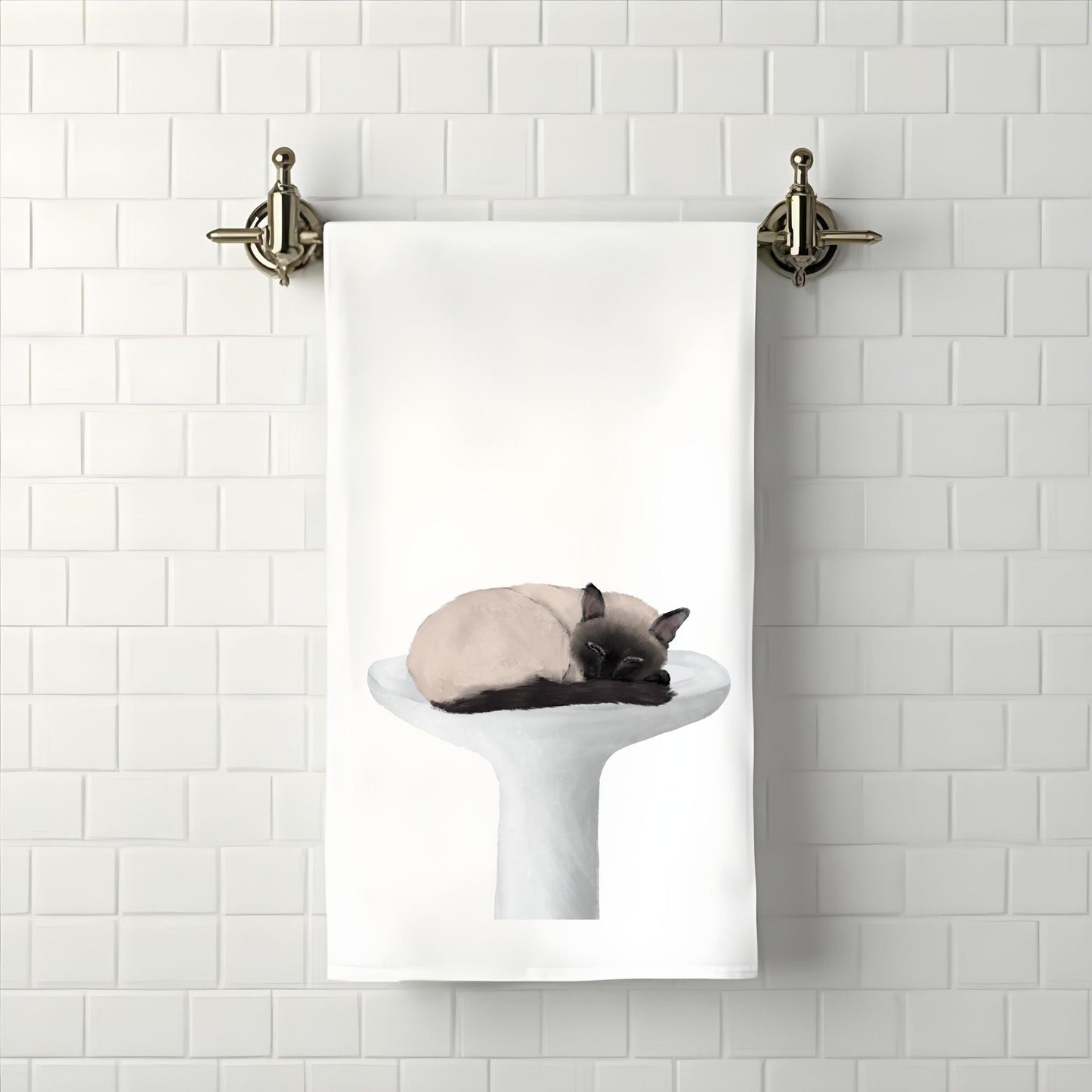 Sleeping Siamese Cat Bathroom Towel - MerikaArt