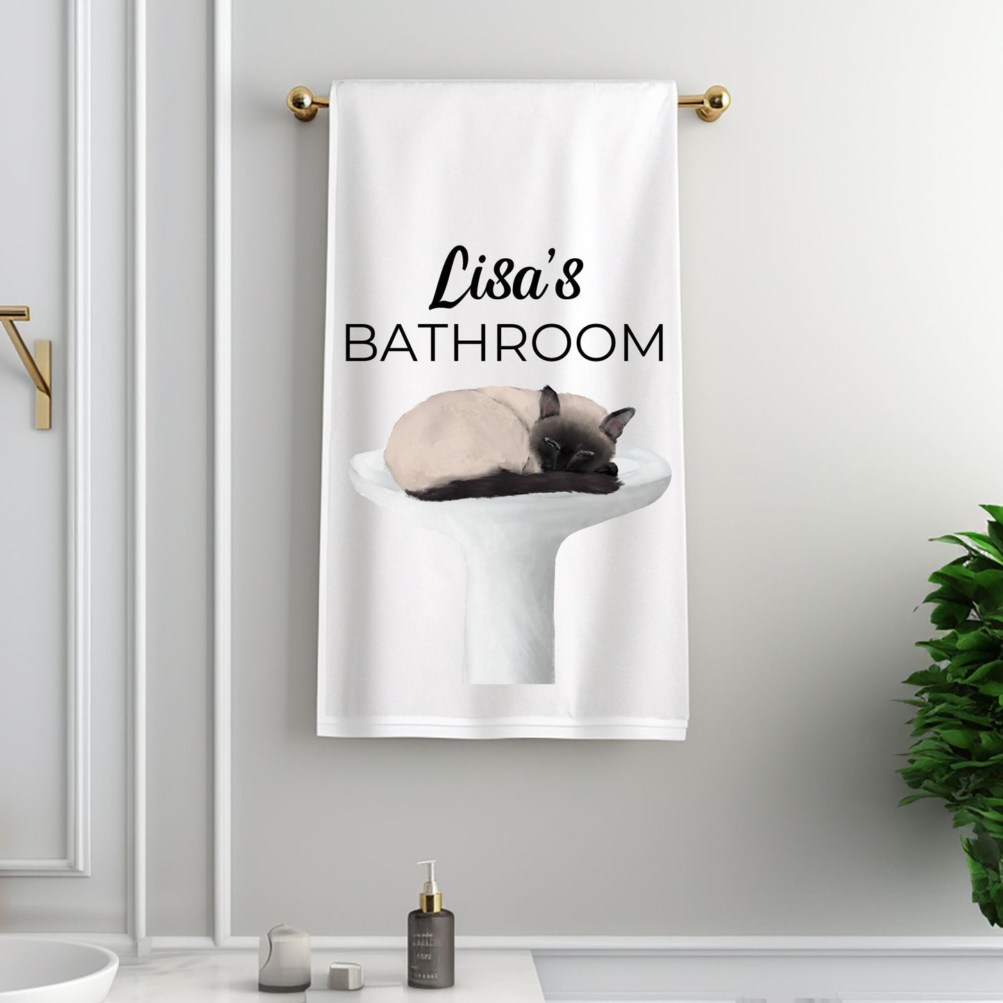 Sleeping Siamese Cat Bathroom Towel - MerikaArt